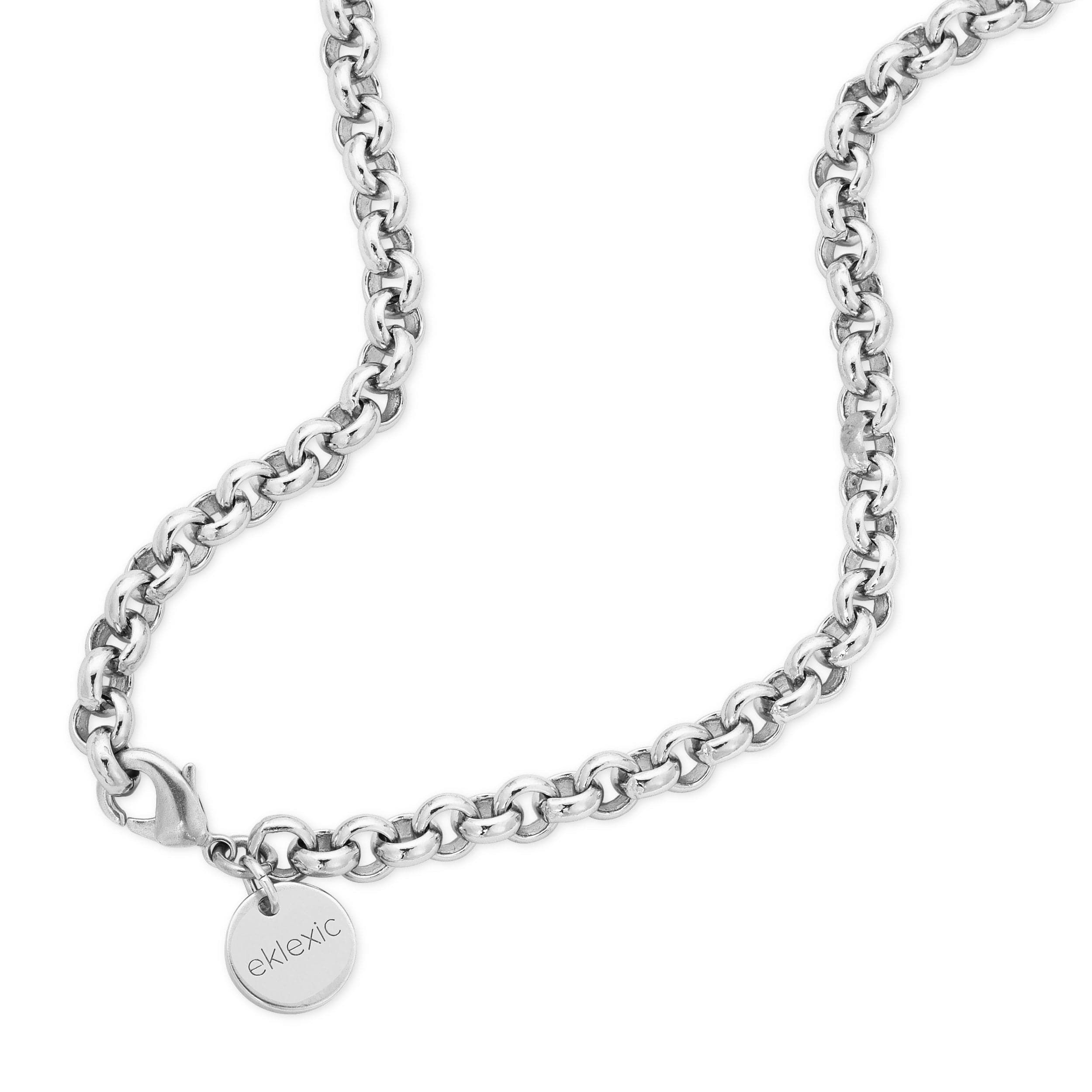 Silver Micro Royal Rolo Chain Necklace with Lobster Clasp and Round Tag