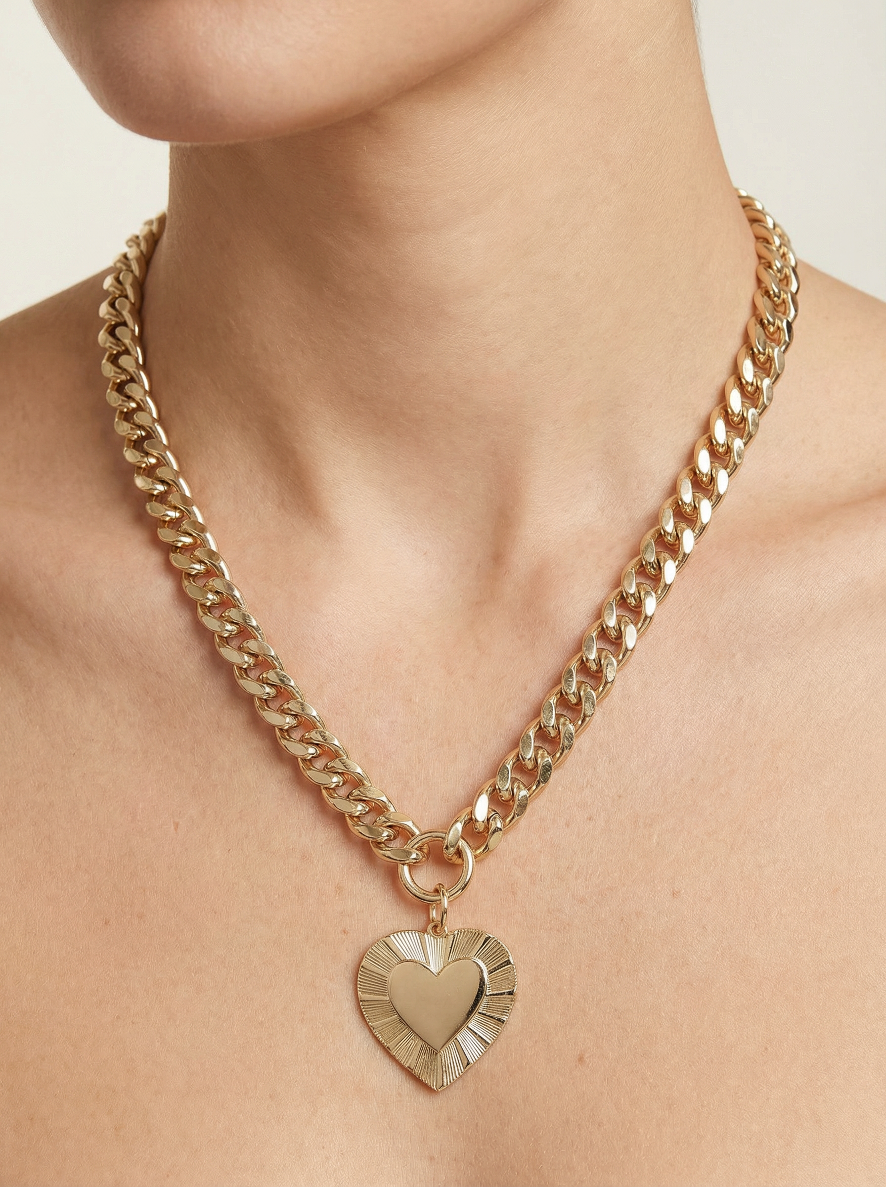 Curb Chain & Heart Pendant Necklace