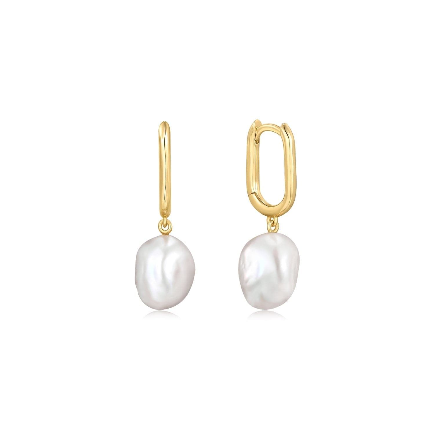 Gold and pearl drop earrings from Oval Huggie Hoops With Pearl Drop Earrings collection