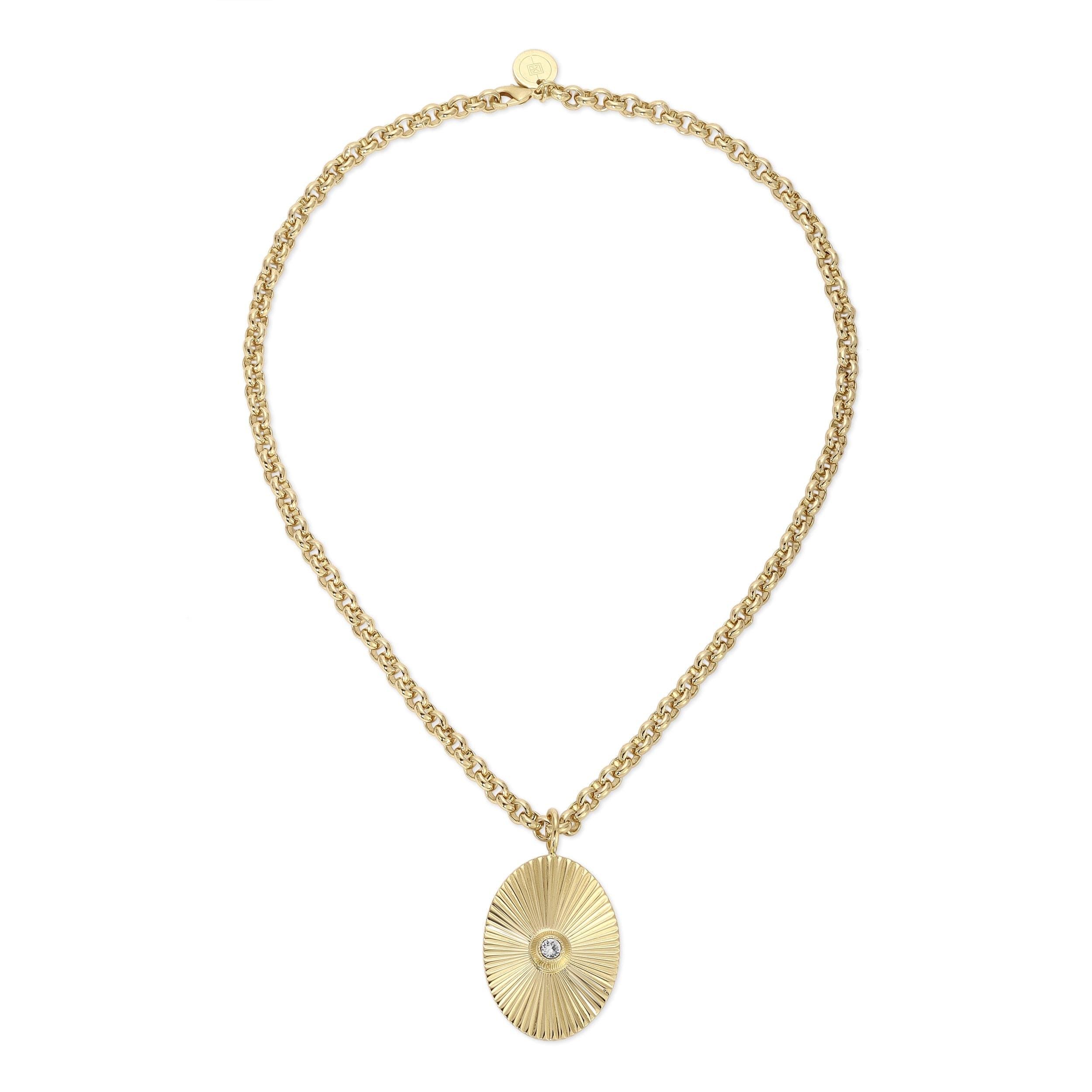 Ozzy Pendant Necklace with shiny gold chain and oval pendant perfect for style