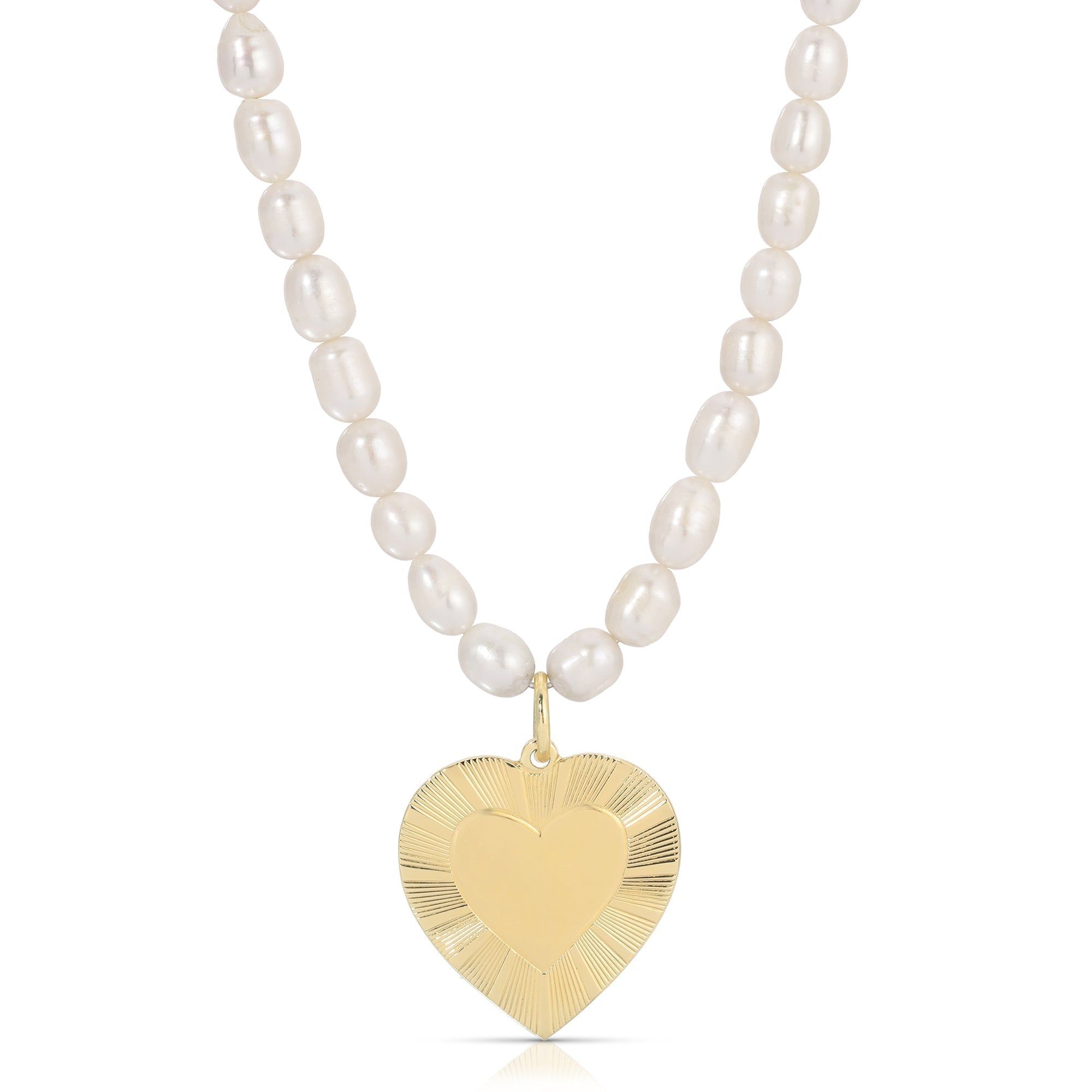 Pearl Necklace with Gold Heart Pendant from Pearl & Hildegard Pendant Necklace