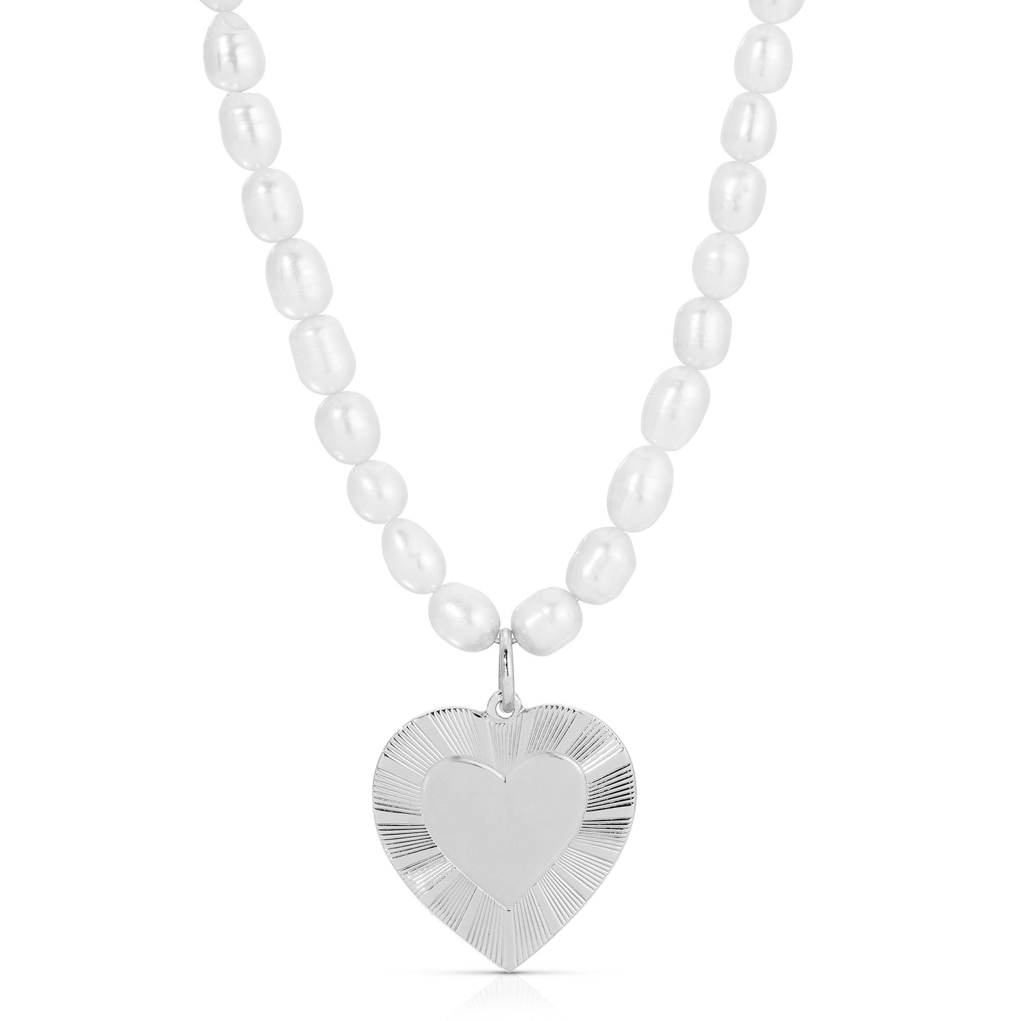 Pearl and Hildegard Pendant Necklace with heart pendant on a delicate chain
