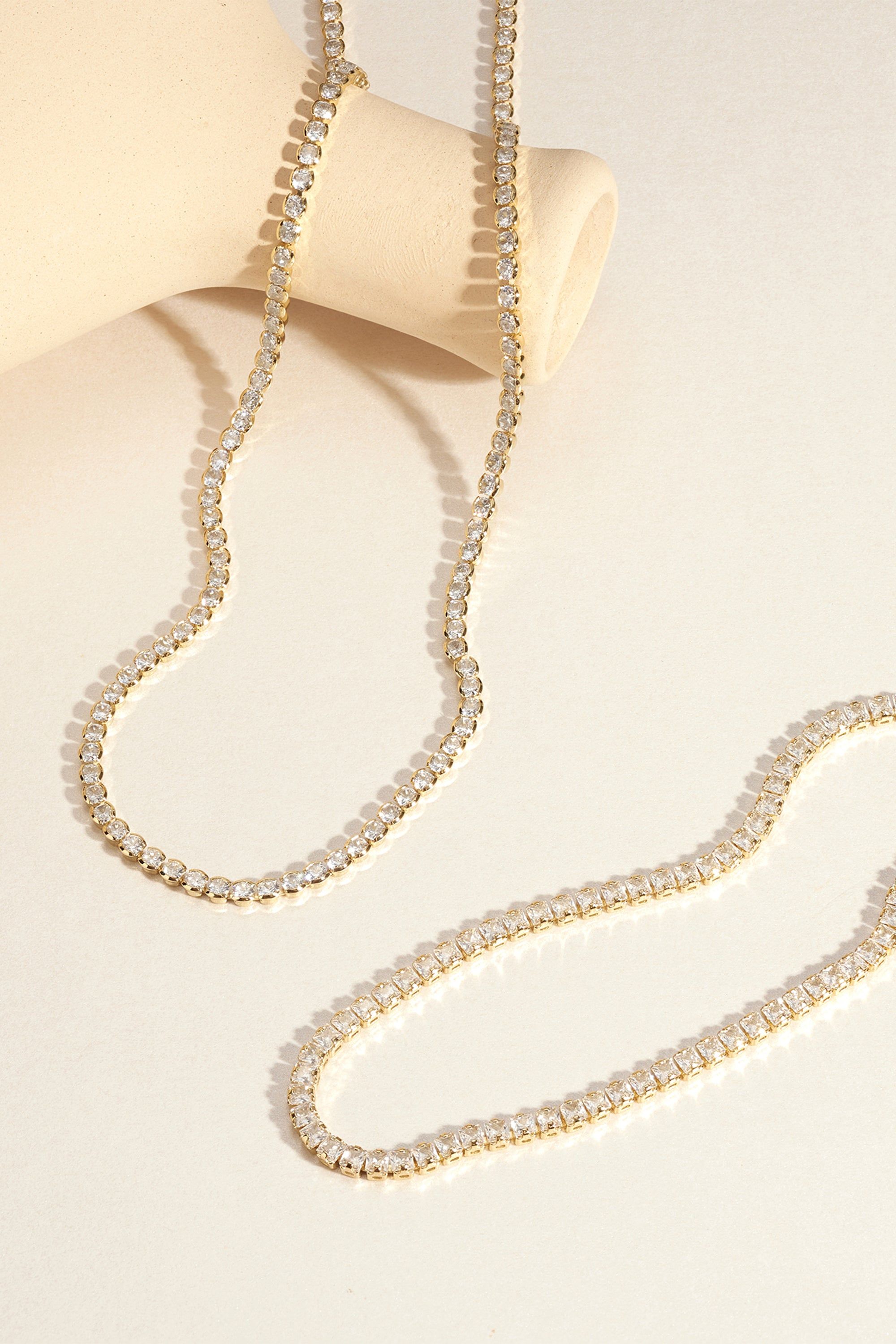 Sparkling Rhinestone Necklaces displayed on Round CZ Tennis Necklace product