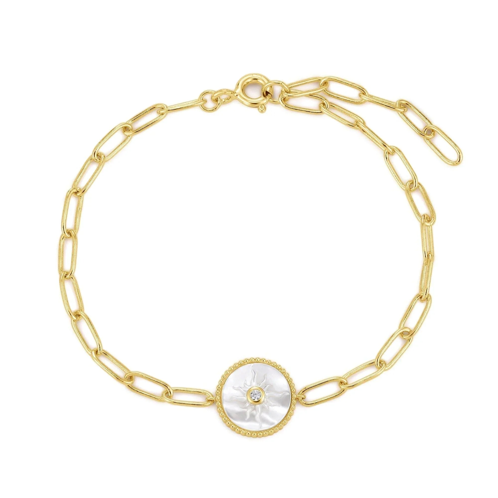 Gold chain bracelet with mother-of-pearl and diamond center for Sun Mop & CZ Pendant Bracelet