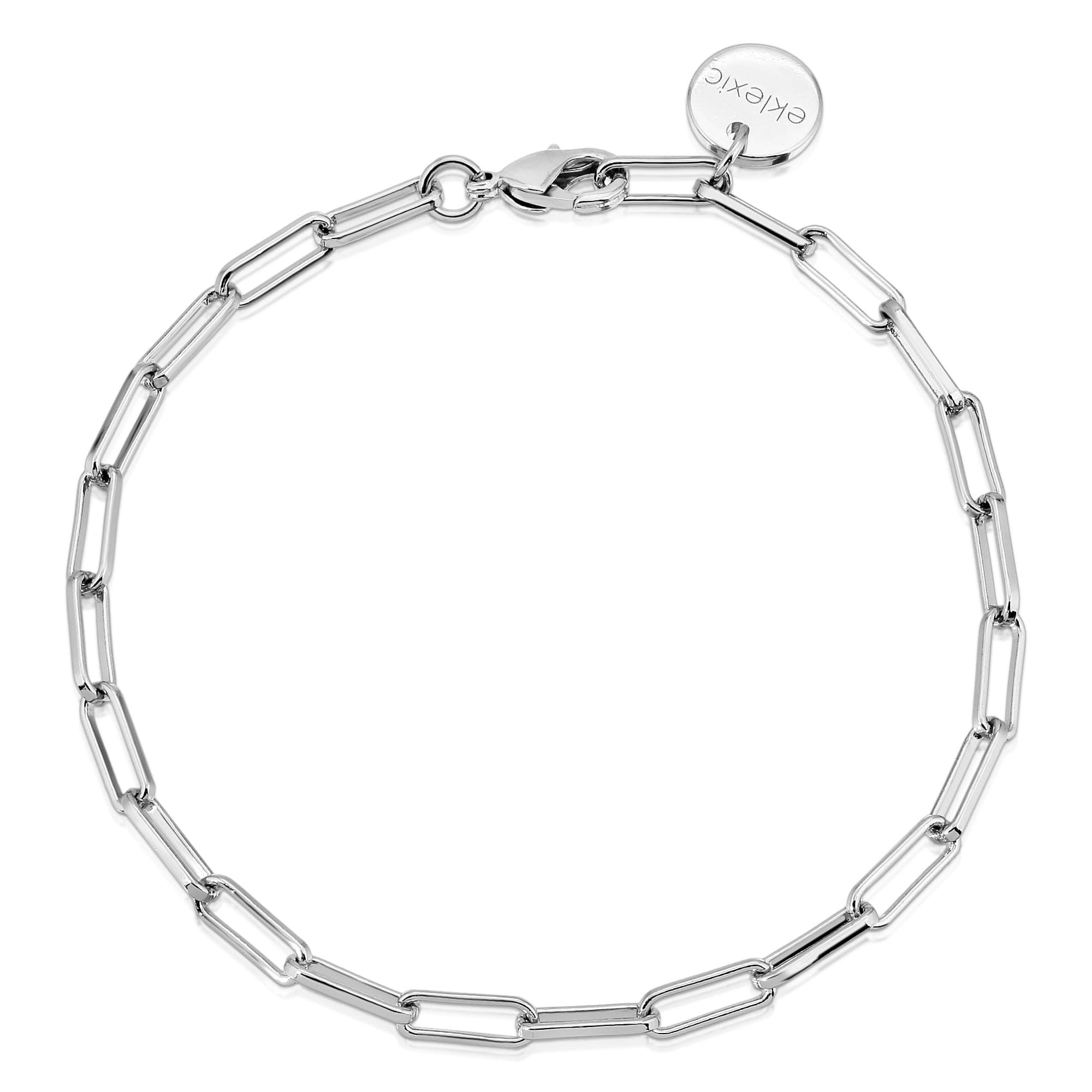Silver elongated link chain bracelet showing shiny stylish jewelry piece