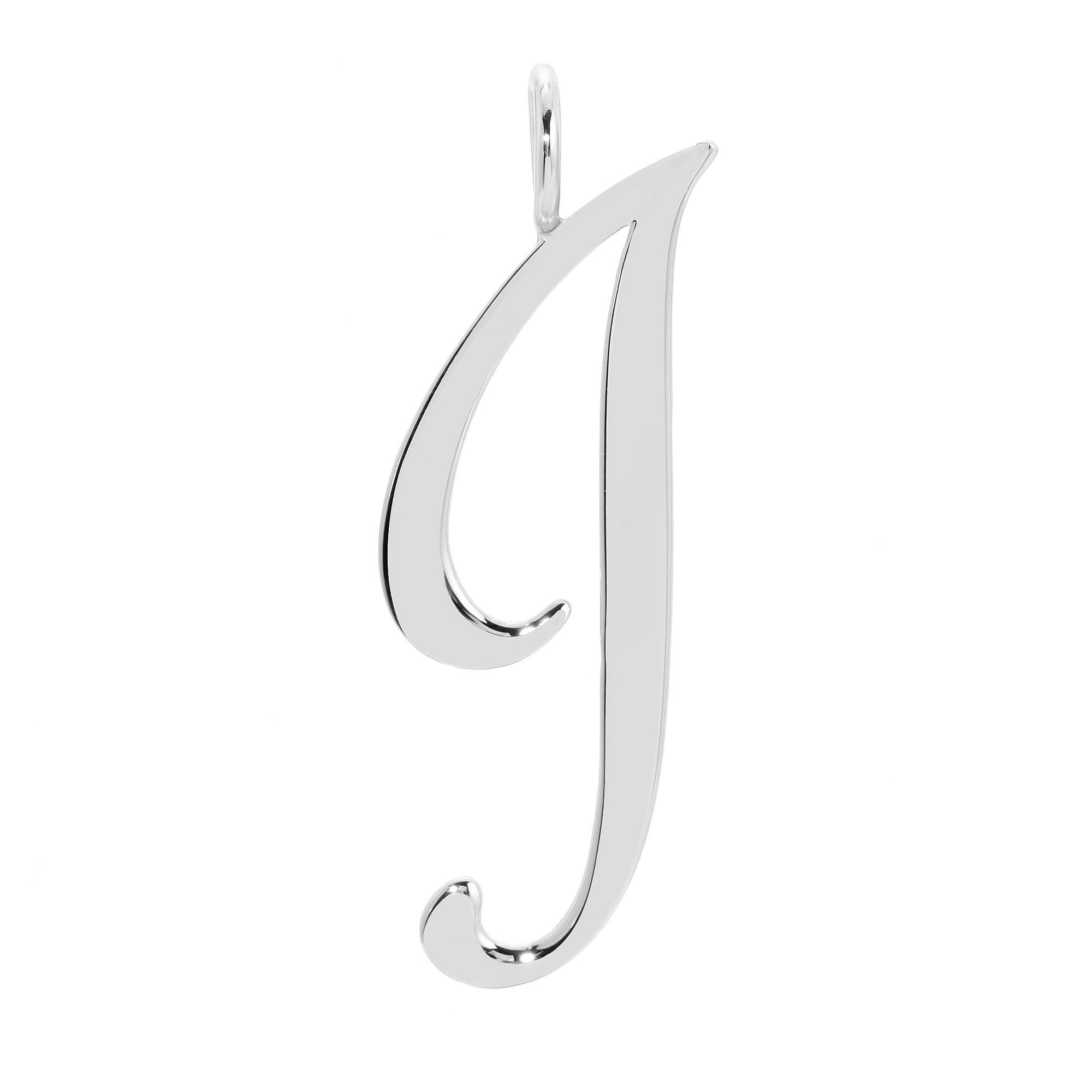 Silver cursive letter J pendant from Silver Large Letter Pendants collection