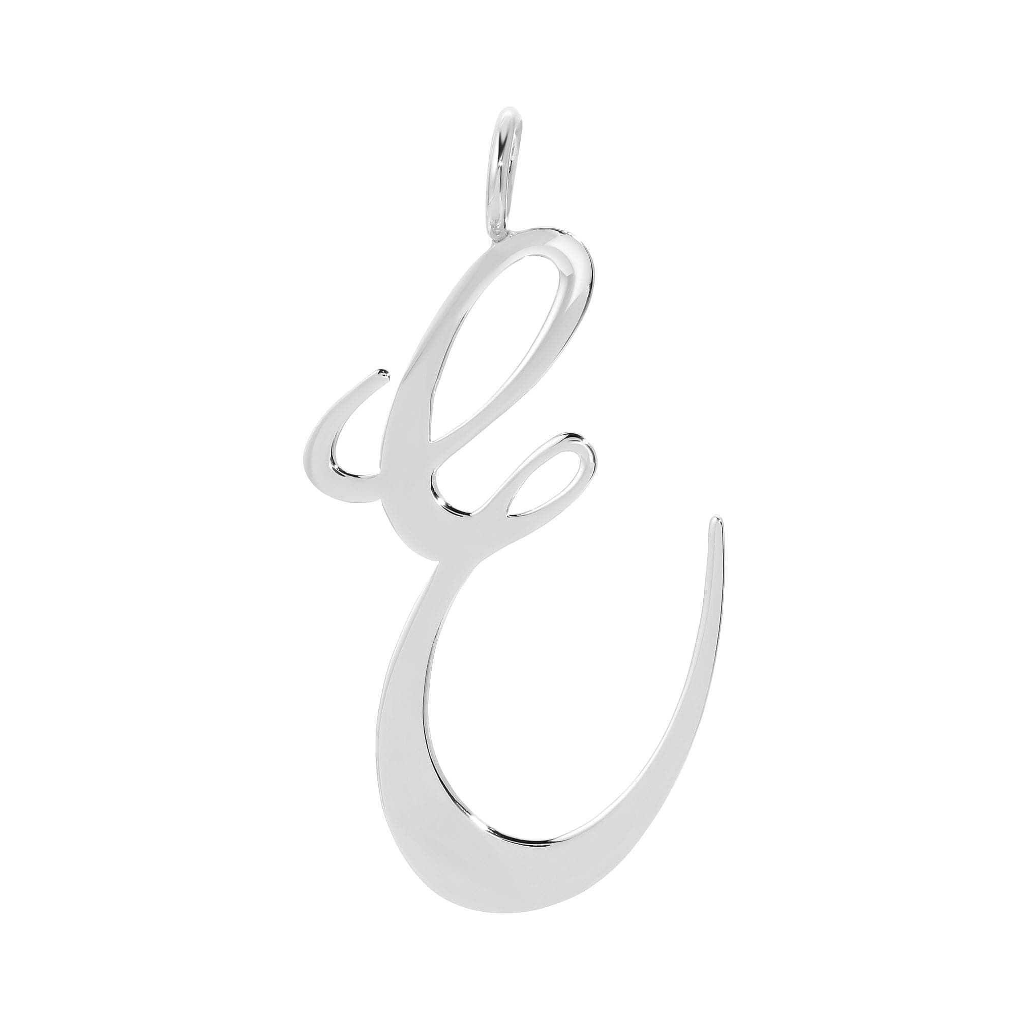 Silver cursive letter e pendant from Silver Large Letter Pendants collection