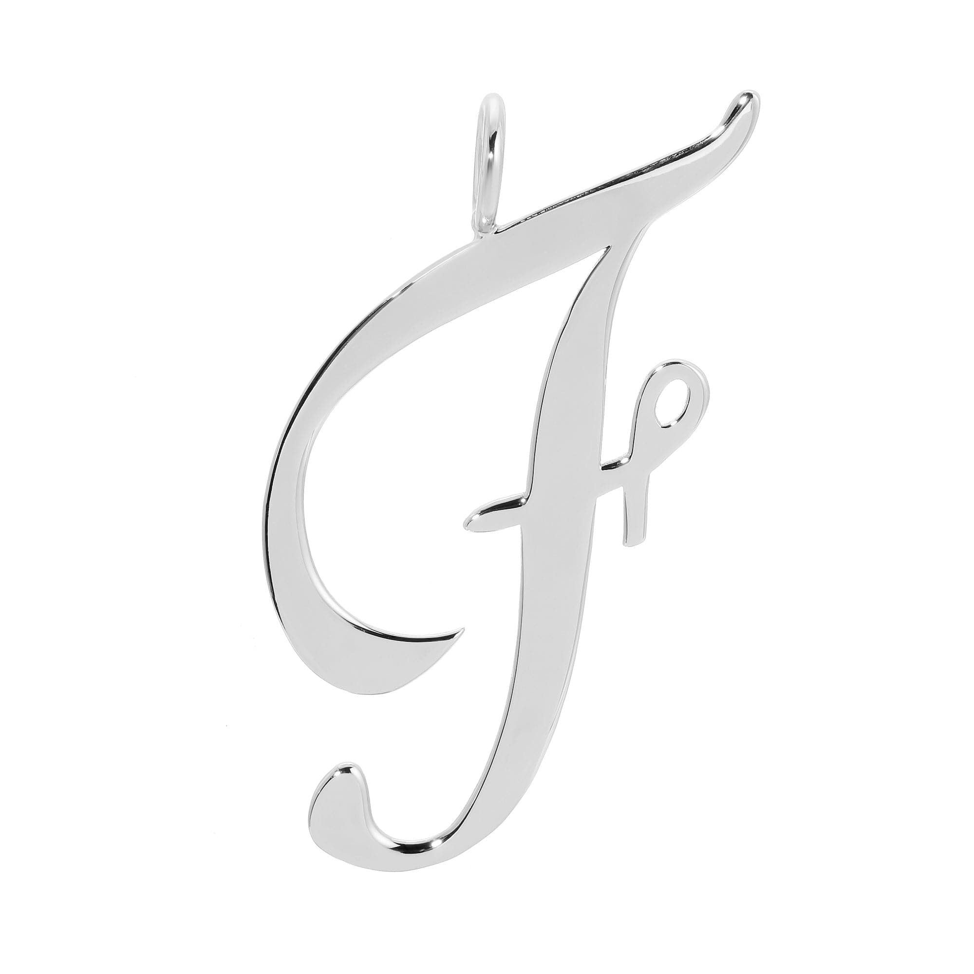 Shiny Silver Cursive Letter F Pendant from Silver Large Letter Pendants collection