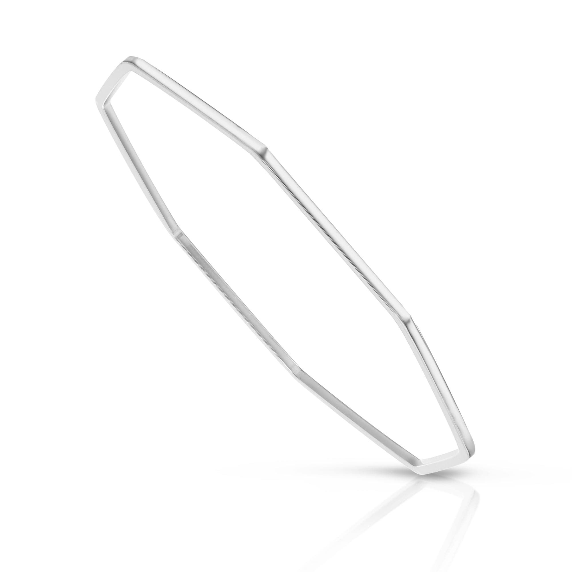 Silver geometric bangle from Skinny Claire Bangle collection perfect for stacking