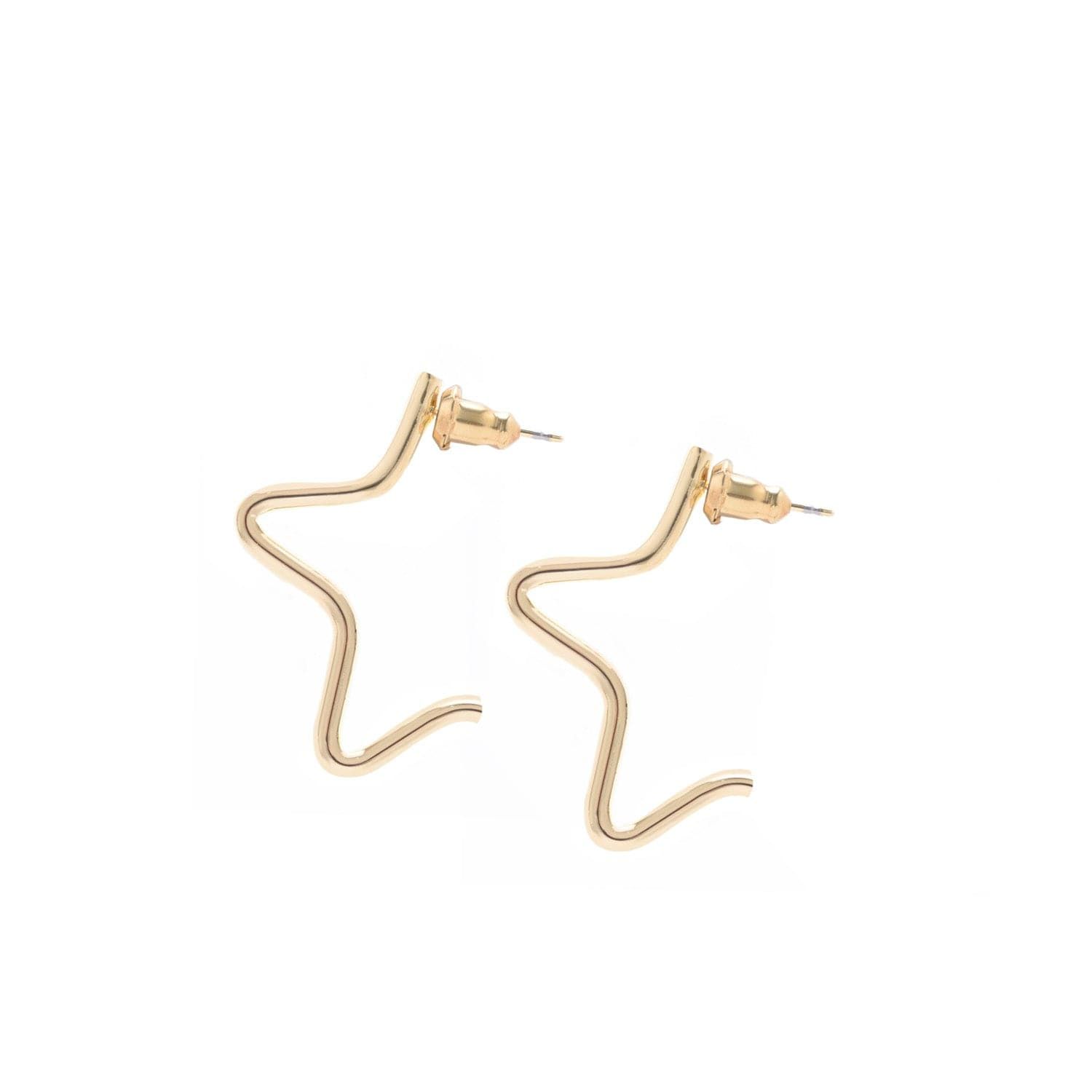 Gold star earrings showcased in the Small 1/2 Star Earrings product image