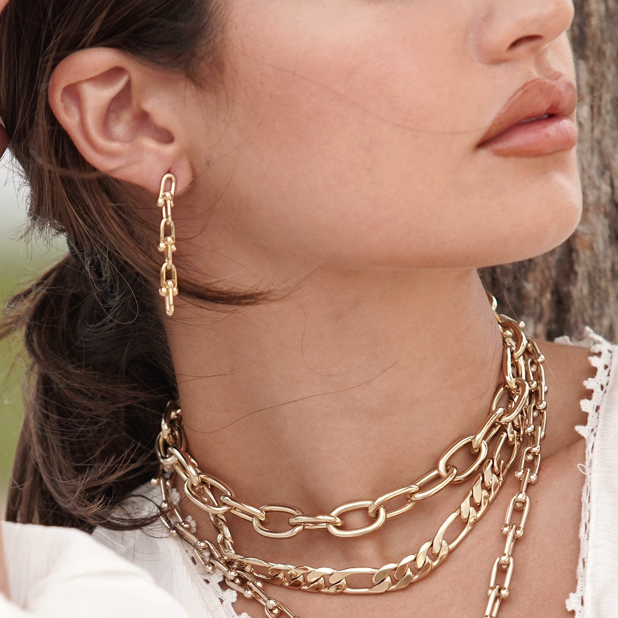 Gold chain jewelry set featuring Small Margaux 6 Link Drop Earrings for a chic look