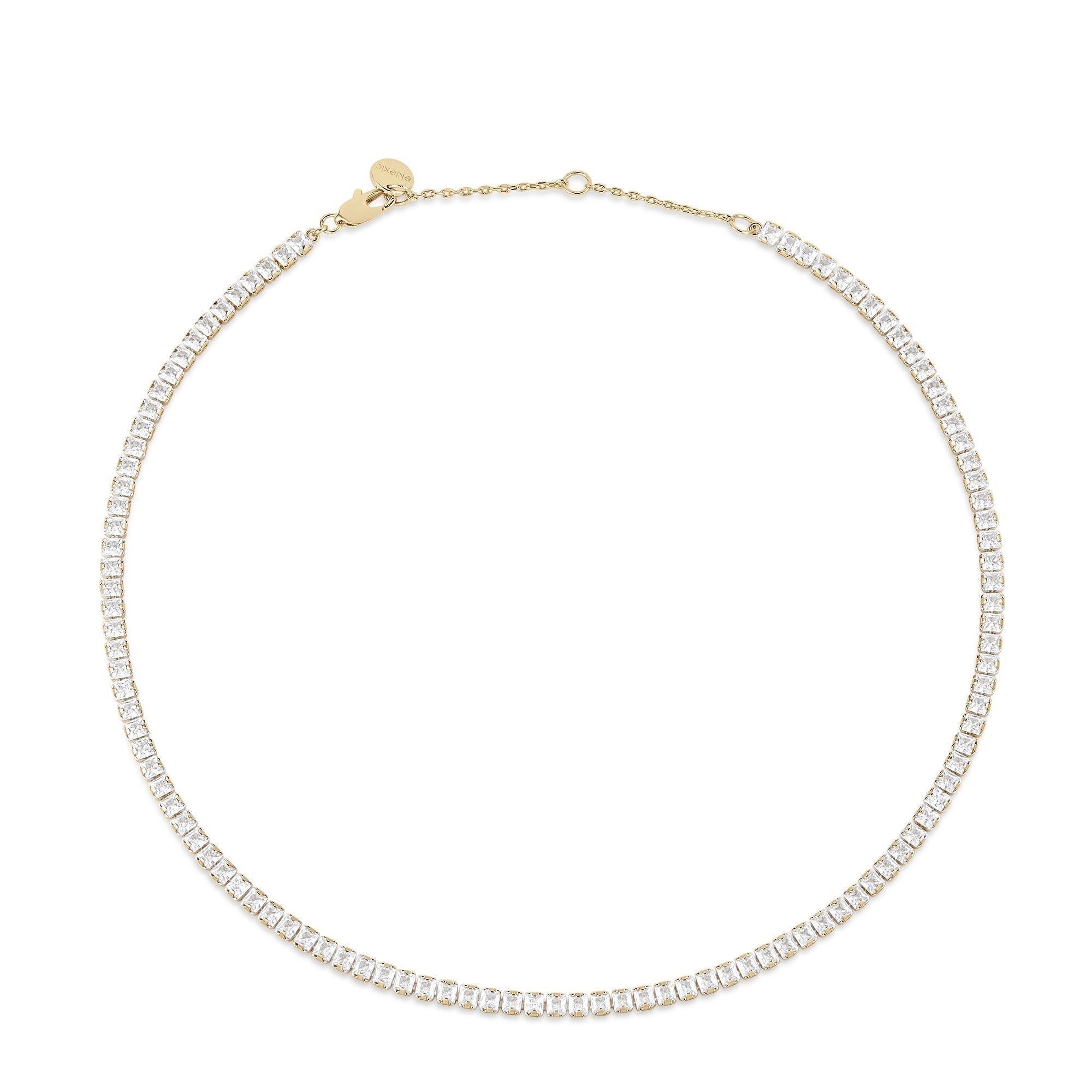 Shiny Gold and Diamond Tennis Necklace showcased in the Square CZ Tennis Necklace product