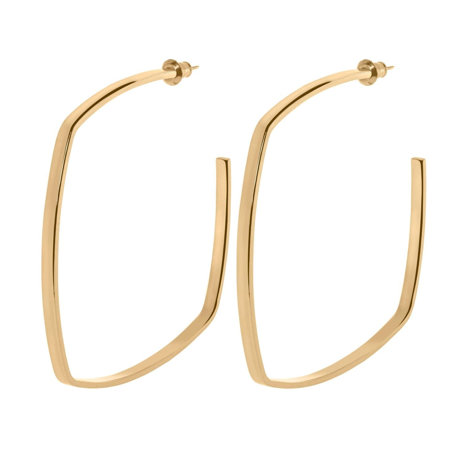 Gold geometric square hoop earrings on display for the Square Shaped Hoops product
