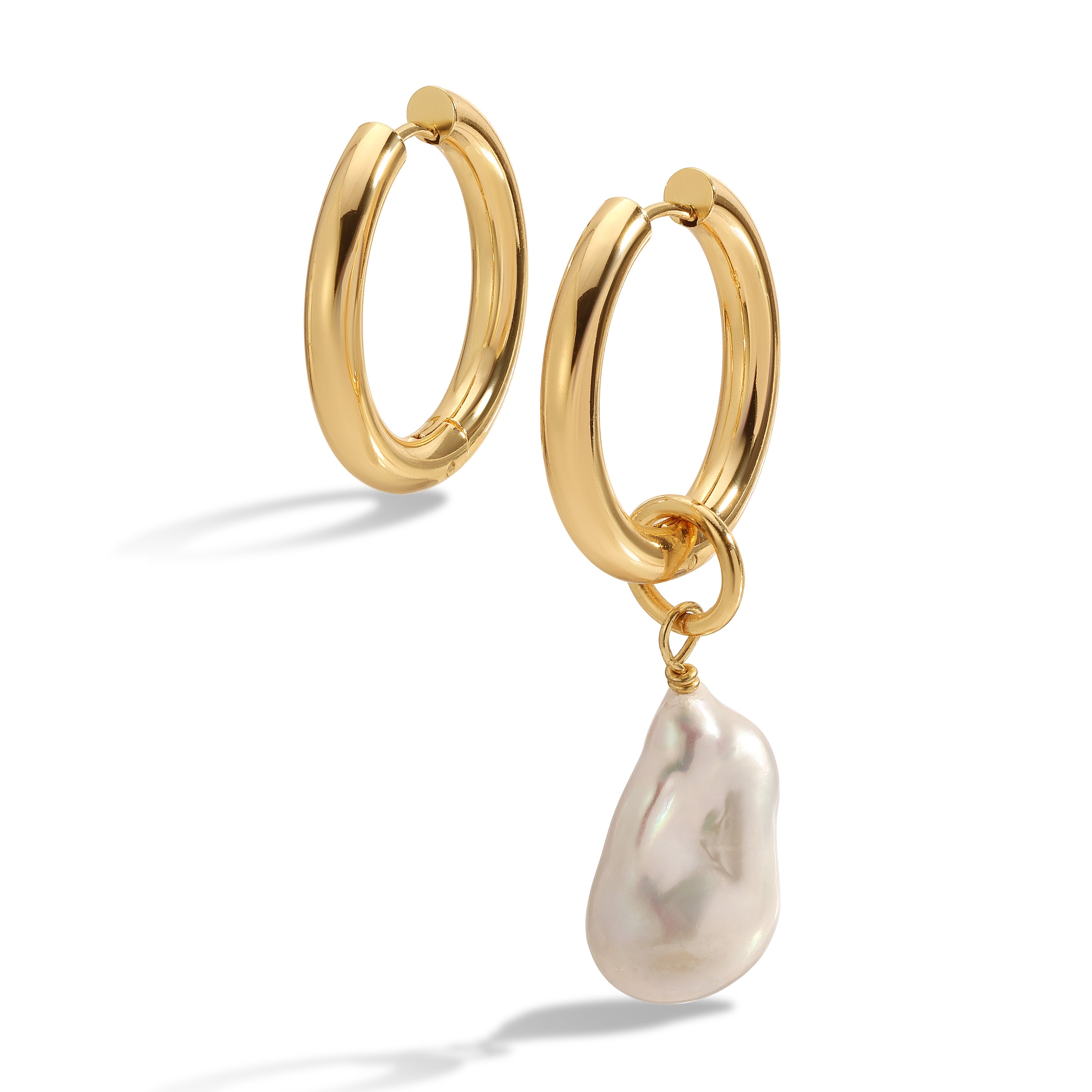 28mm Water Resistant Hoops with Statement Baroque Pearl Charm