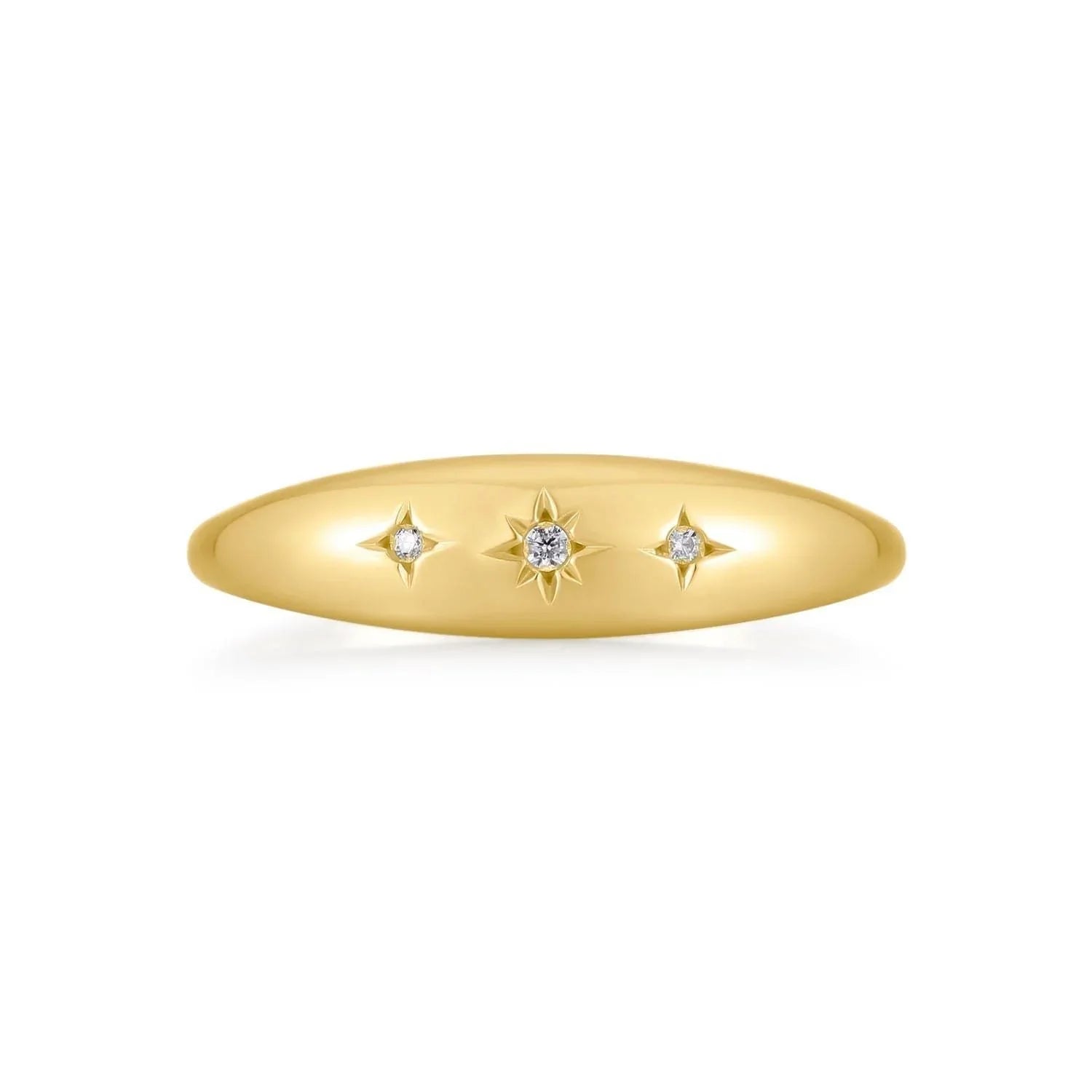 Gold ring with star-shaped diamonds from Tapered CZ Studded Galaxy Ring collection