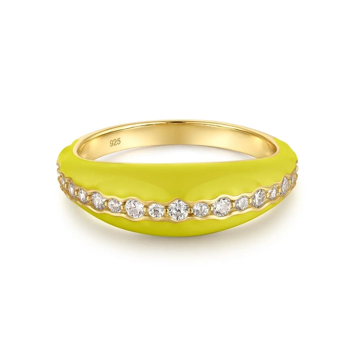 Yellow enamel ring with diamonds from Tapered Yellow Enamel & CZ Channel Ring collection