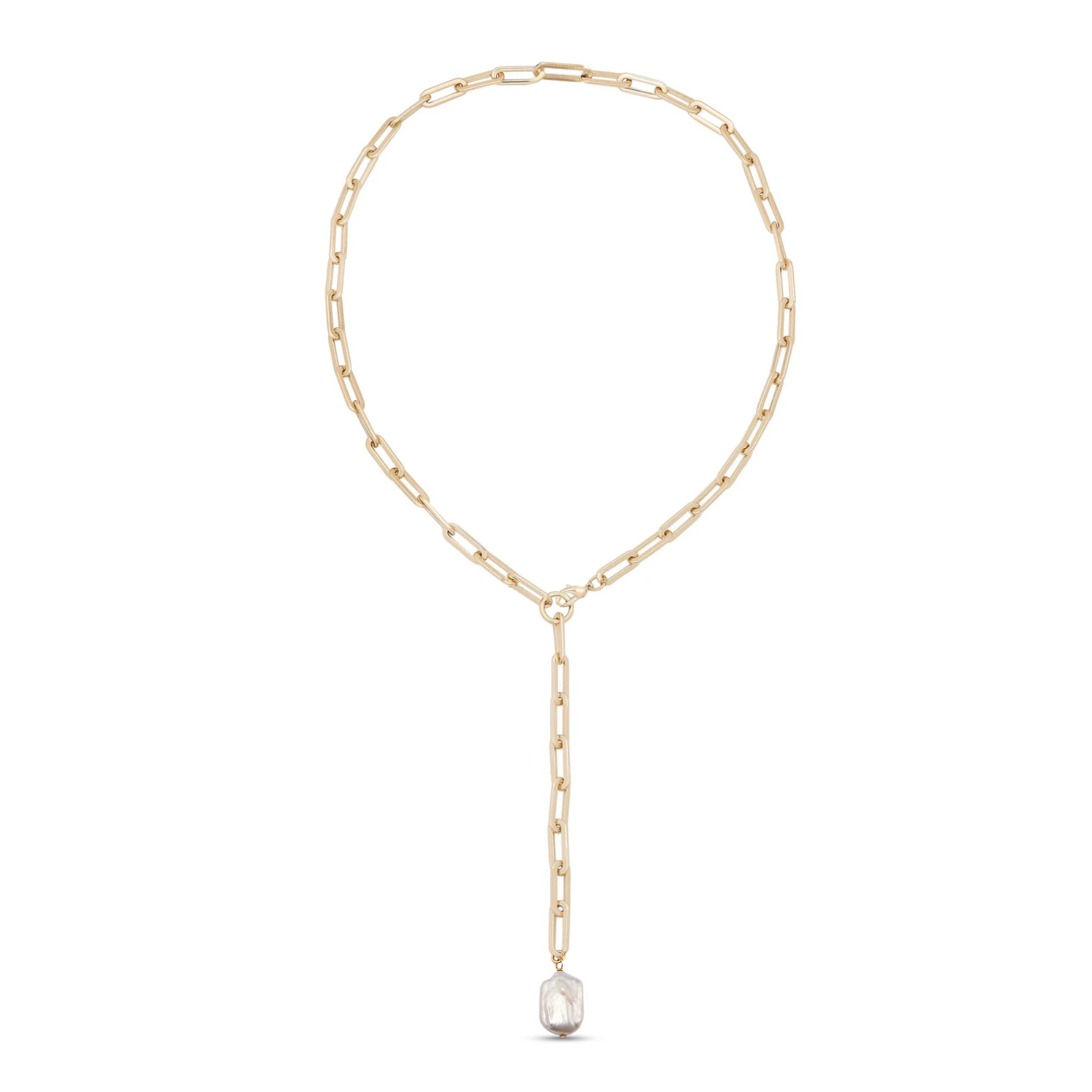 Gold chain necklace with a clear gemstone pendant from the Tayla Necklace collection