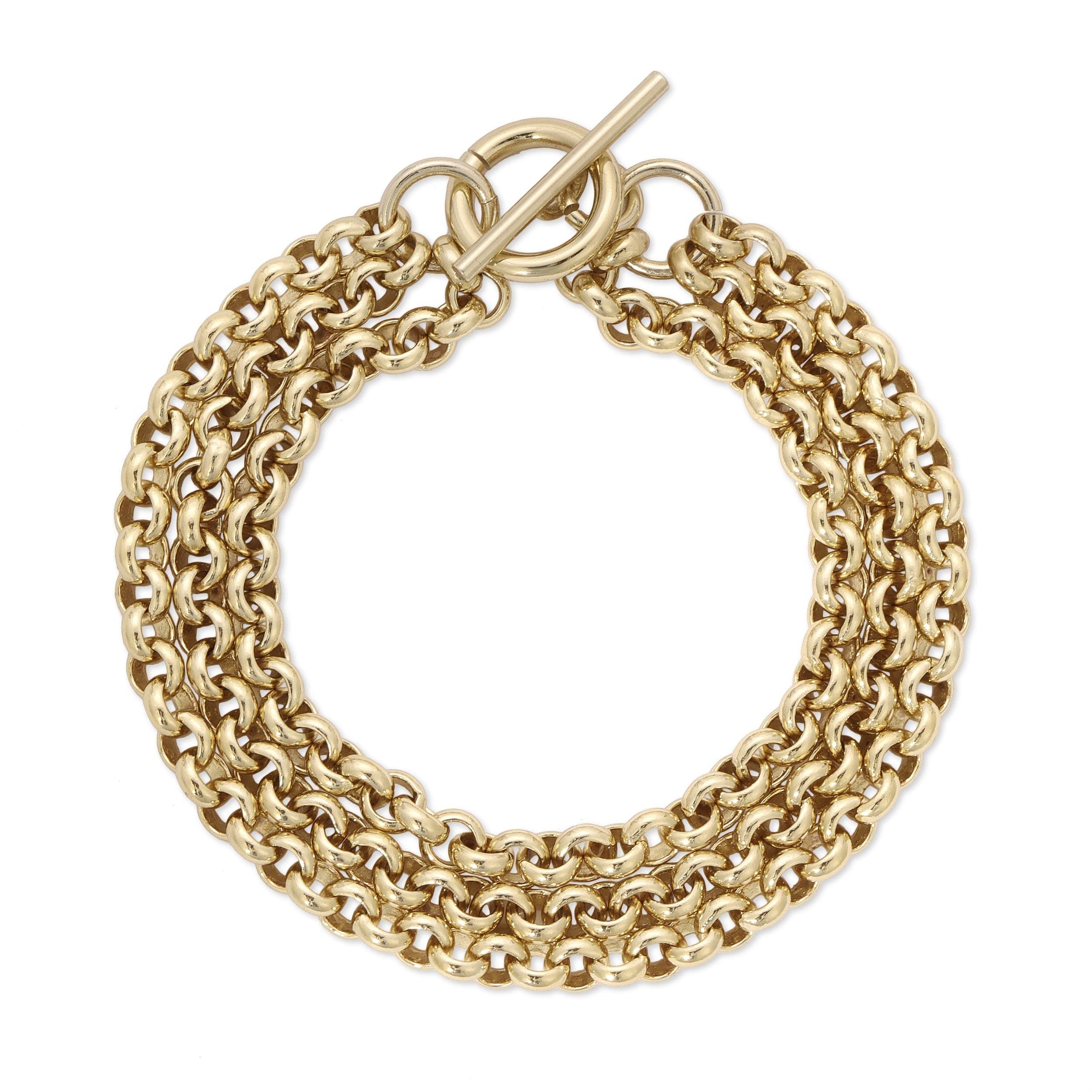 Gold-toned Triple Micro Royal Chain Toggle Bracelet with multi-strand design