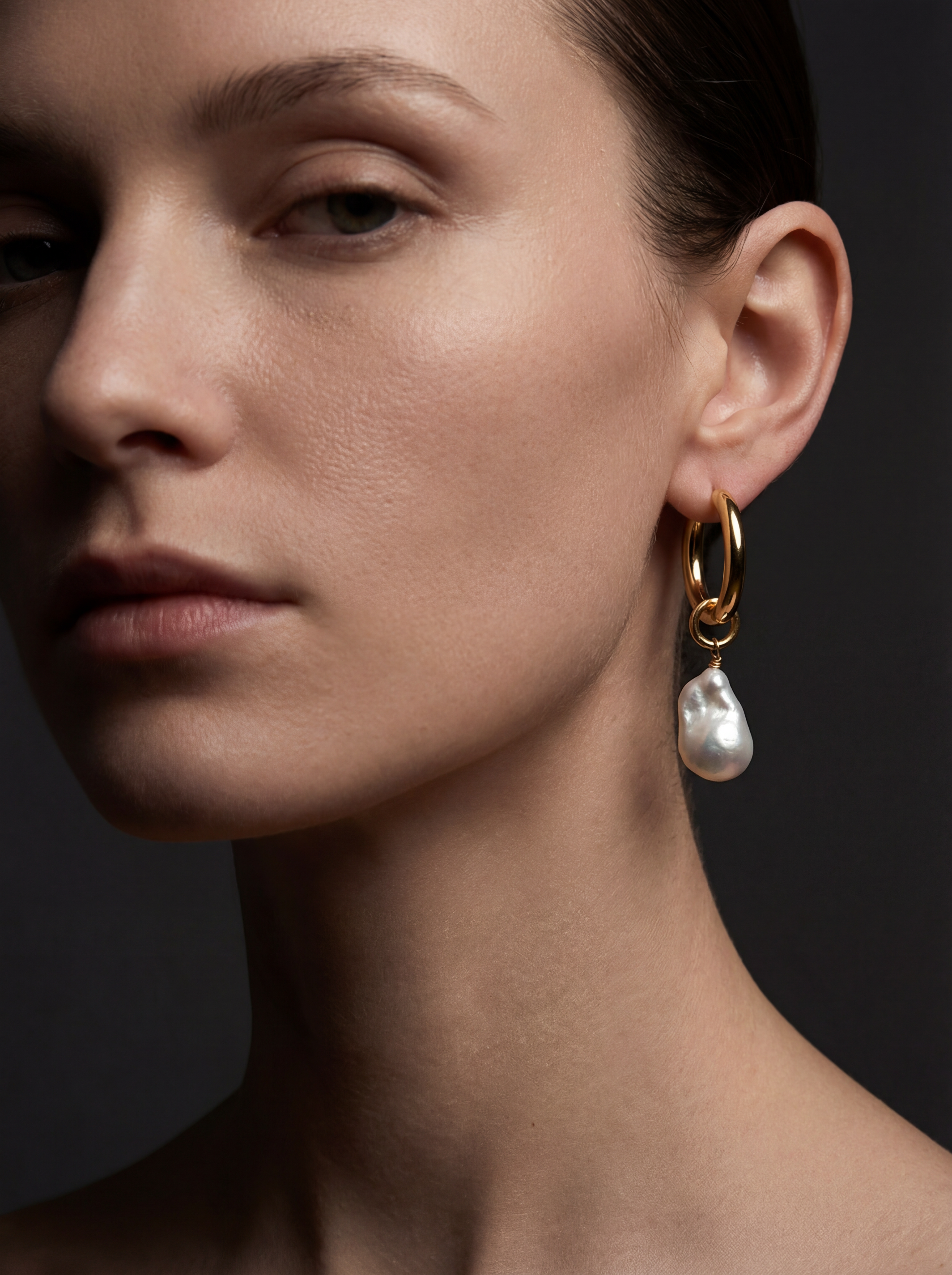 28mm Water Resistant Hoops with Statement Baroque Pearl Charm