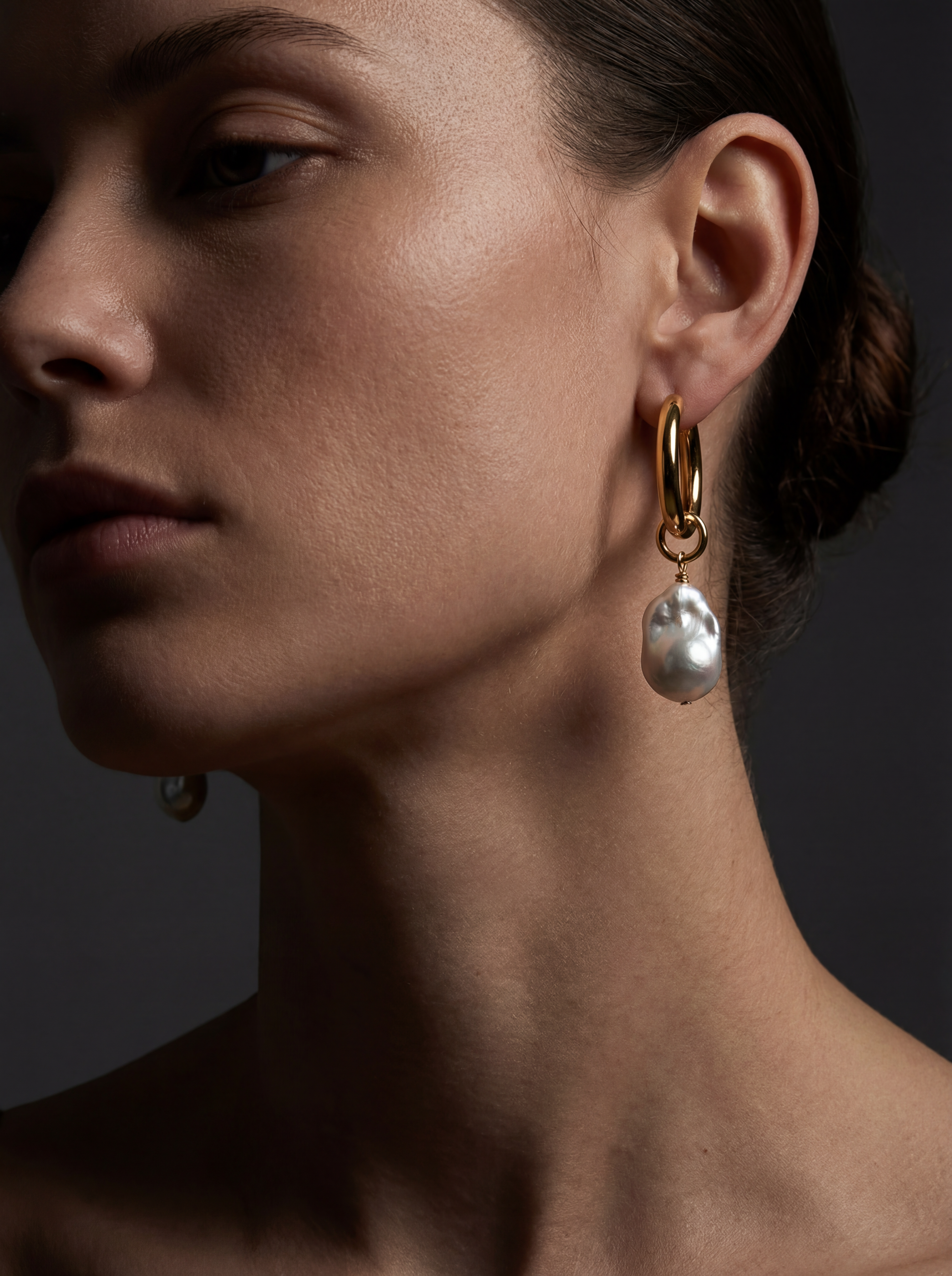 28mm Water Resistant Hoops with Statement Baroque Pearl Charm