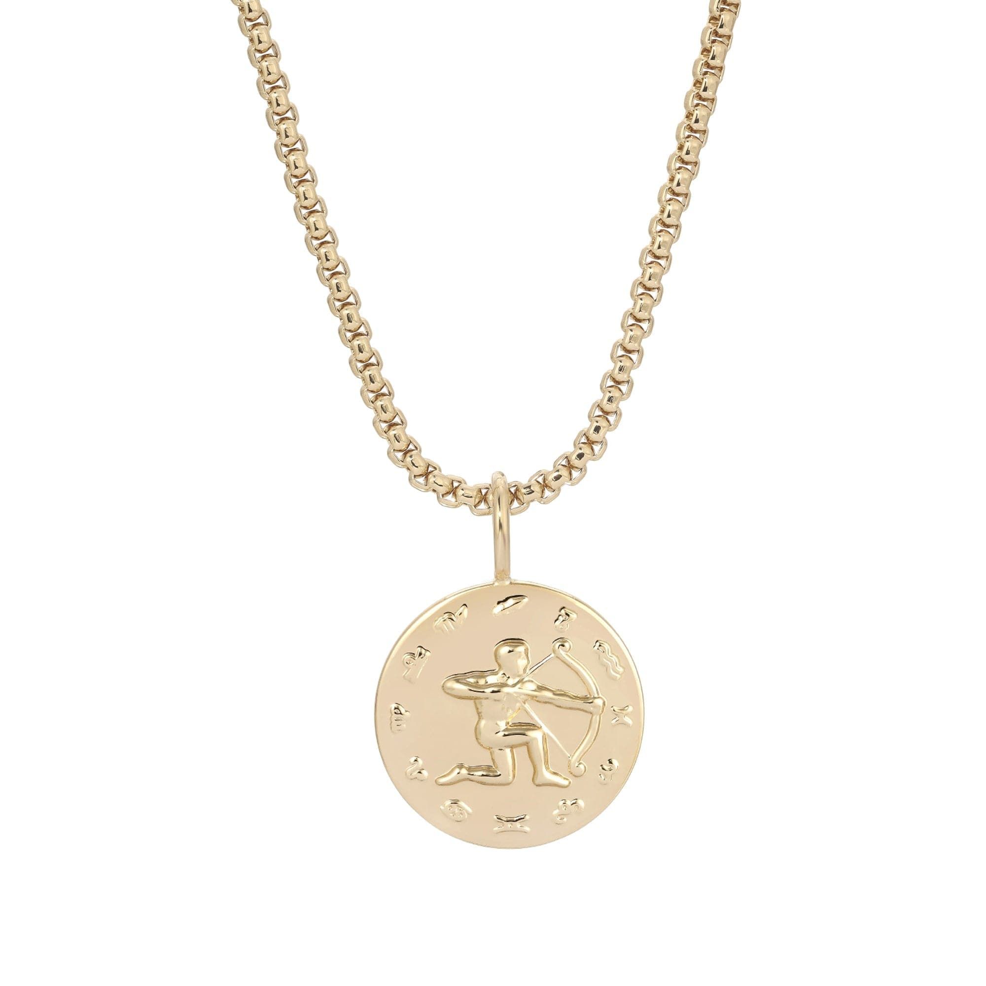 Zodiac Pendant & Thin Box Chain Necklace - SAGITTARIUS / GOLD / 16’’ - Pendant Necklaces