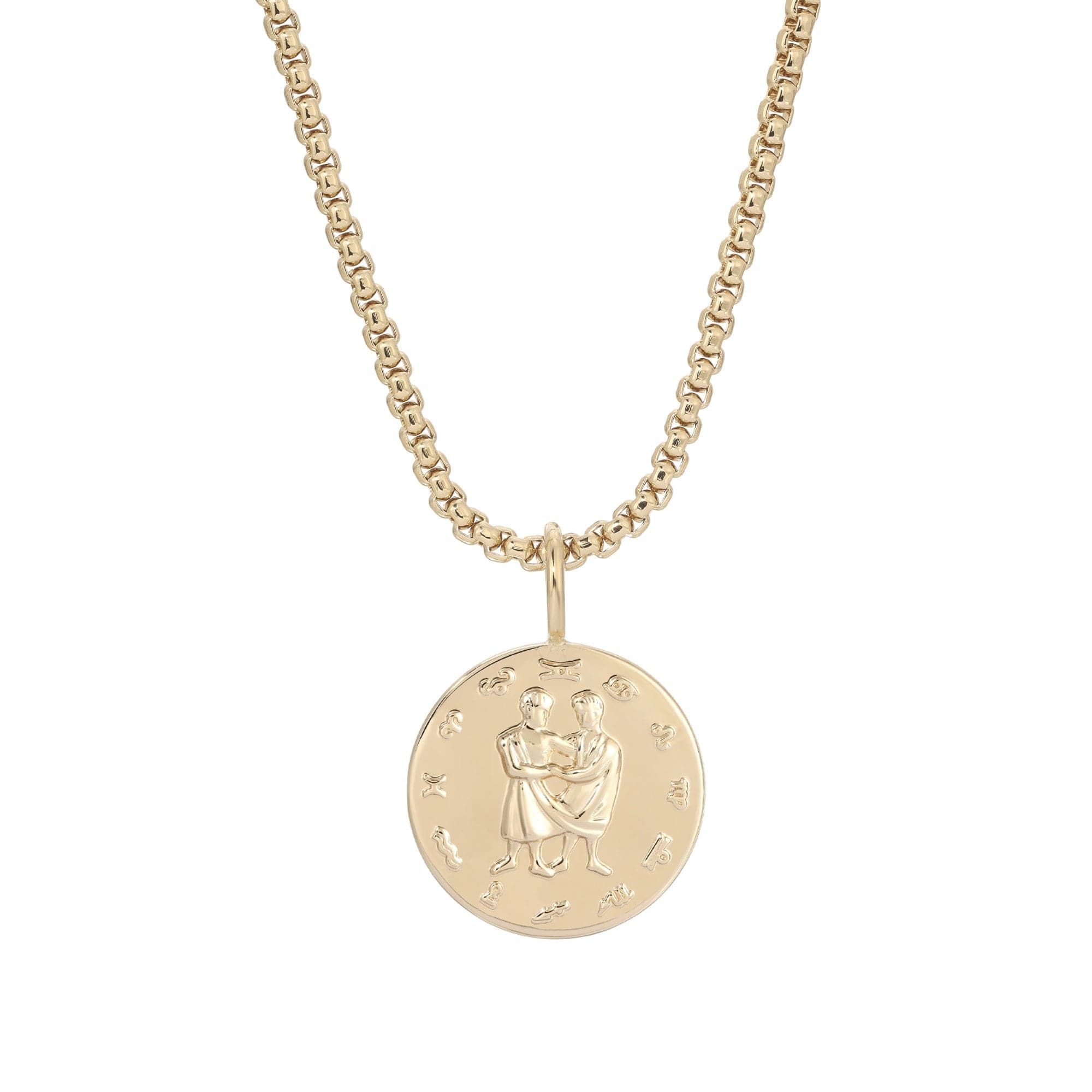 Zodiac Pendant & Thin Box Chain Necklace - GEMINI / GOLD / 16’’ - Pendant Necklaces