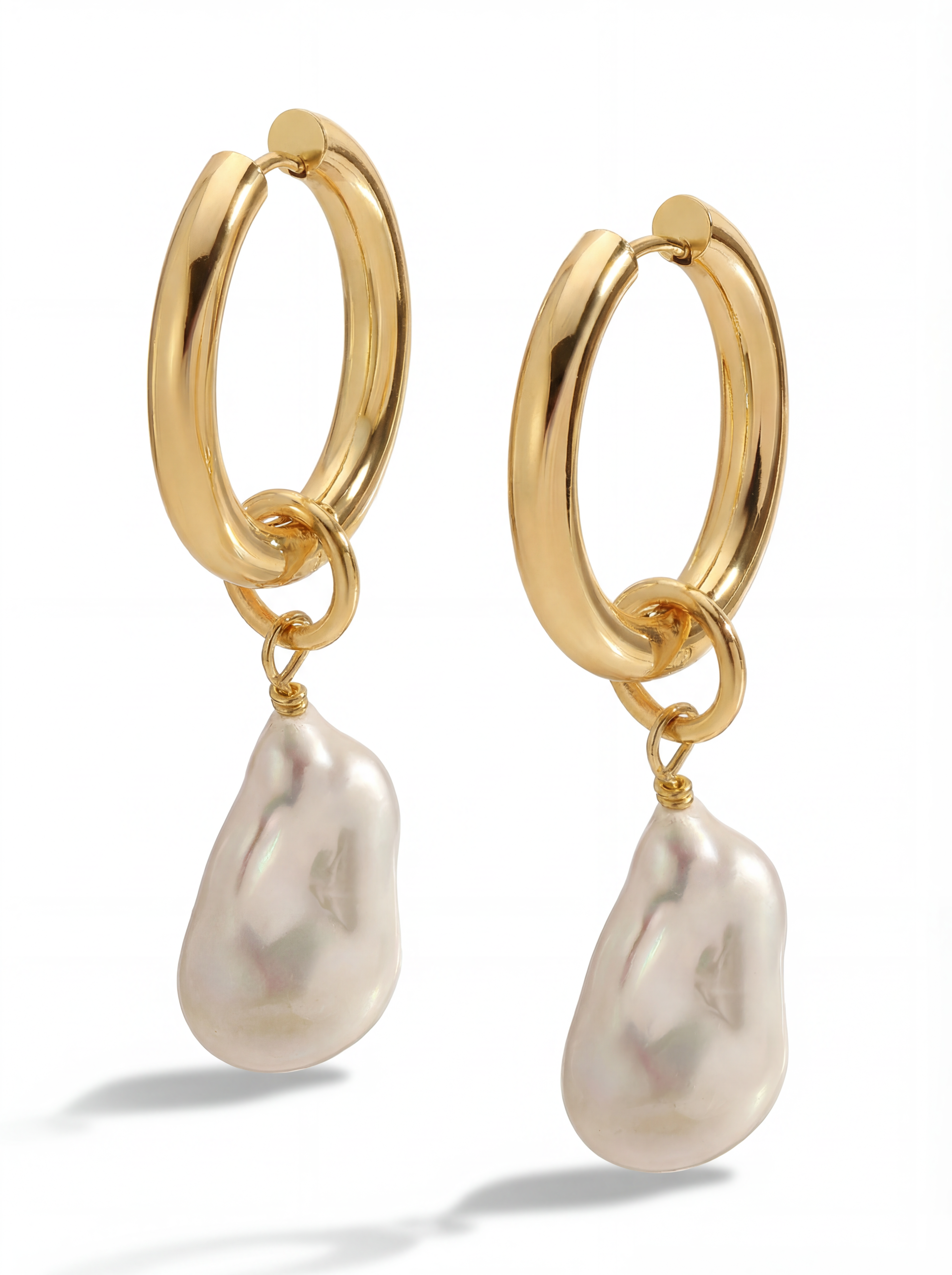28mm Water Resistant Hoops with Statement Baroque Pearl Charm