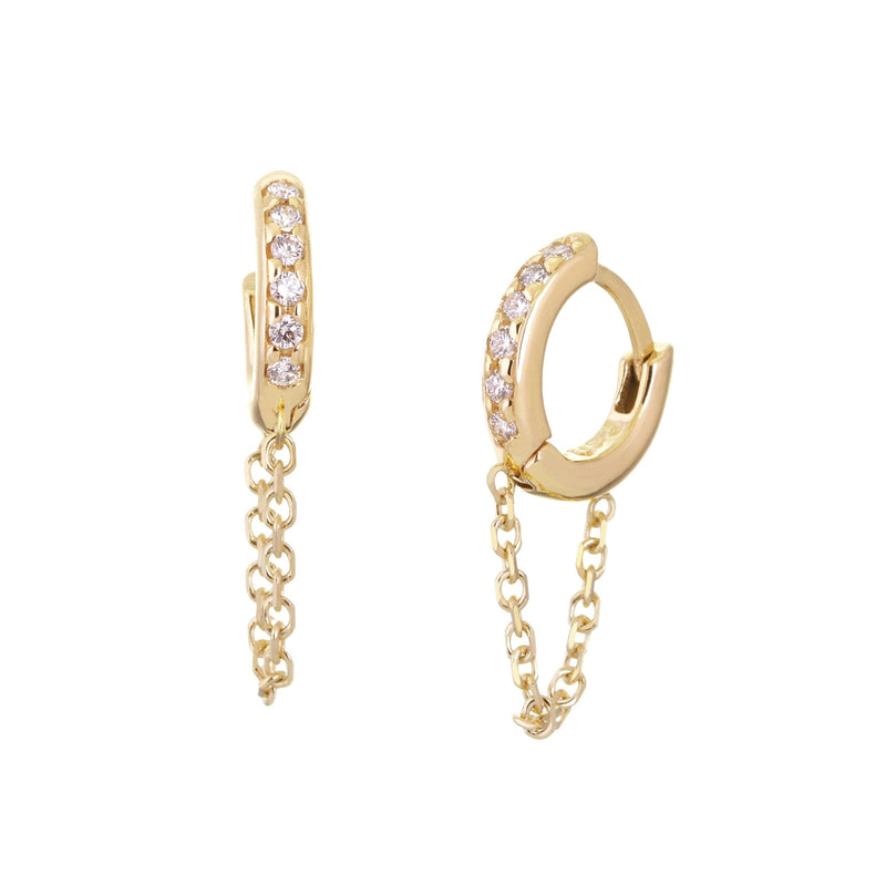 10MM DIAMOND AND 14K GOLD HUGGIES WITH CHAIN