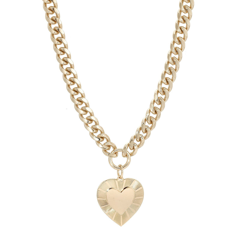 CURB CHAIN & HEART PENDANT NECKLACE