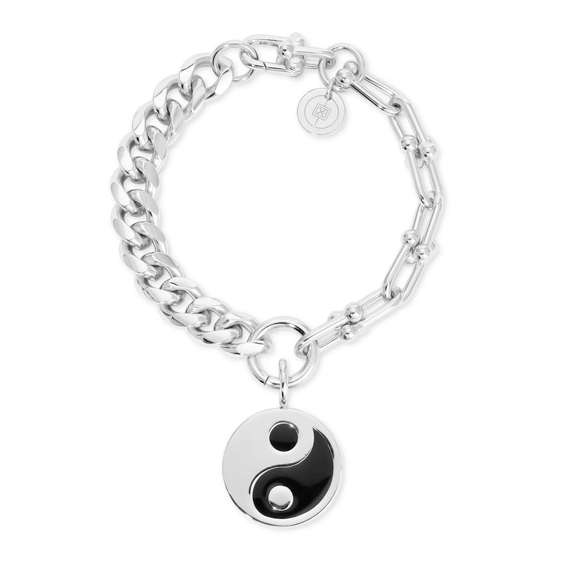 Dual Chain Bracelet With Lage Enamel Yin Yang Pendant