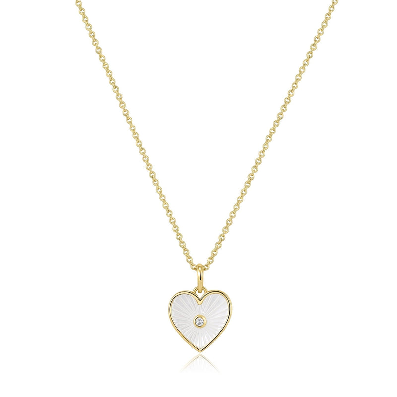 HEART SHAPED MOP PENDANT WITH CZ STONE NECKLACE