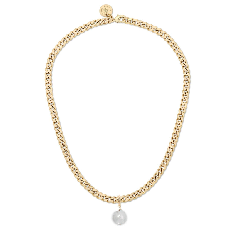 Micro Link Curb Chain With Pearl Pendant Necklace