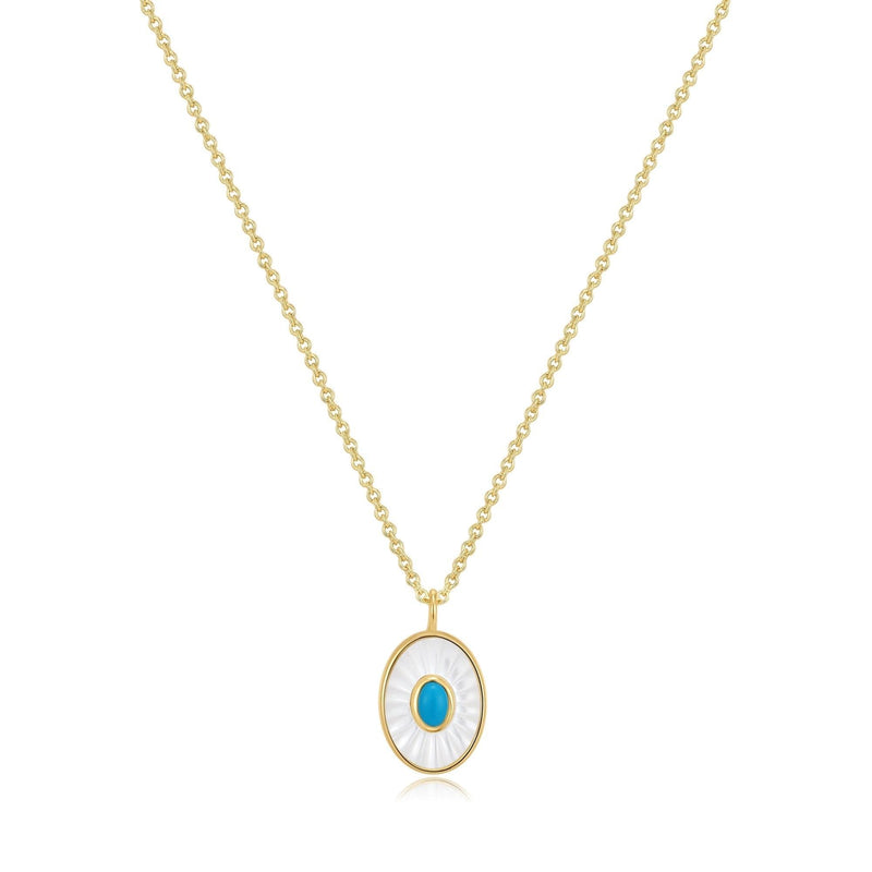OVAL SHAPED MOP PENDANT WITH TURQUOISE STONE NECKLACE