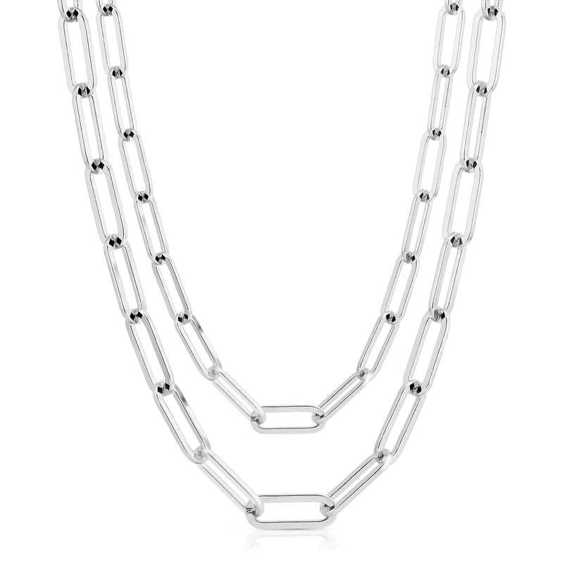 Silver Double Large Elongated Link Chain Necklace