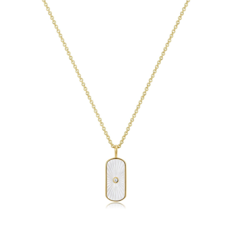 TAG SHAPED MOP PENDANT WITH CZ STONE NECKLACE