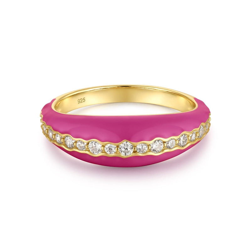 TAPERED PINK ENAMEL & CZ CHANNEL RING