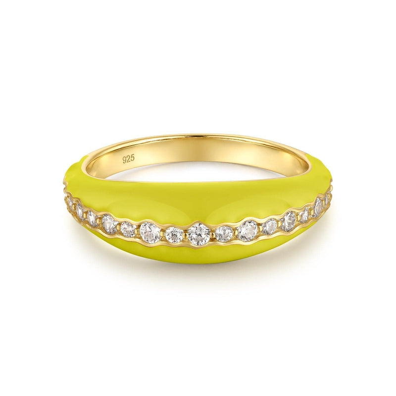 TAPERED YELLOW ENAMEL & CZ CHANNEL RING