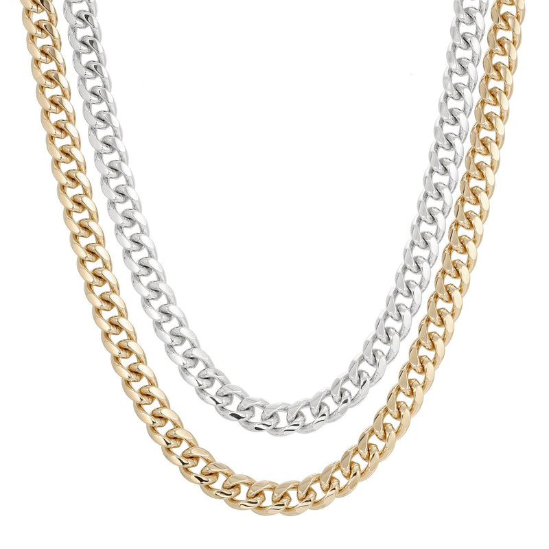 TWO-TONED DOUBLE CURB CHAIN NECKLACE