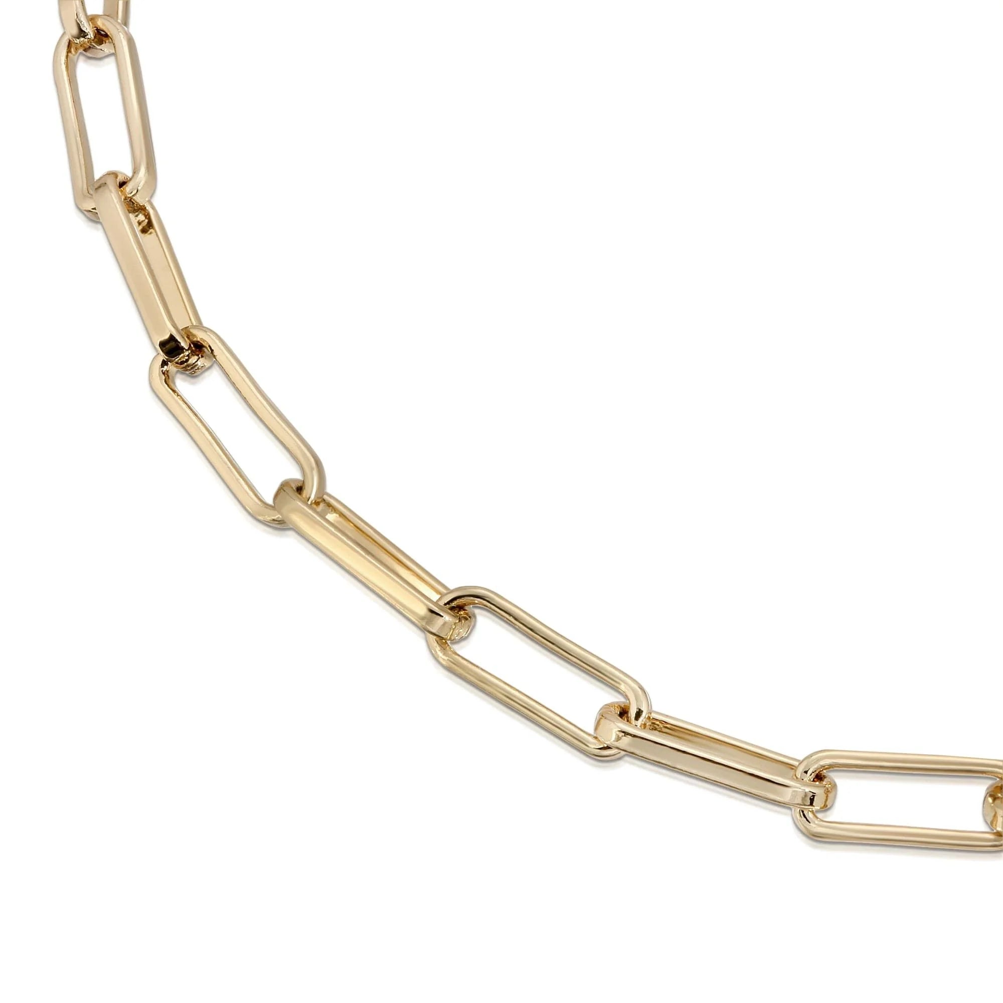 Elongated link chain necklace with recycled brass plating and 14k gold chain finish