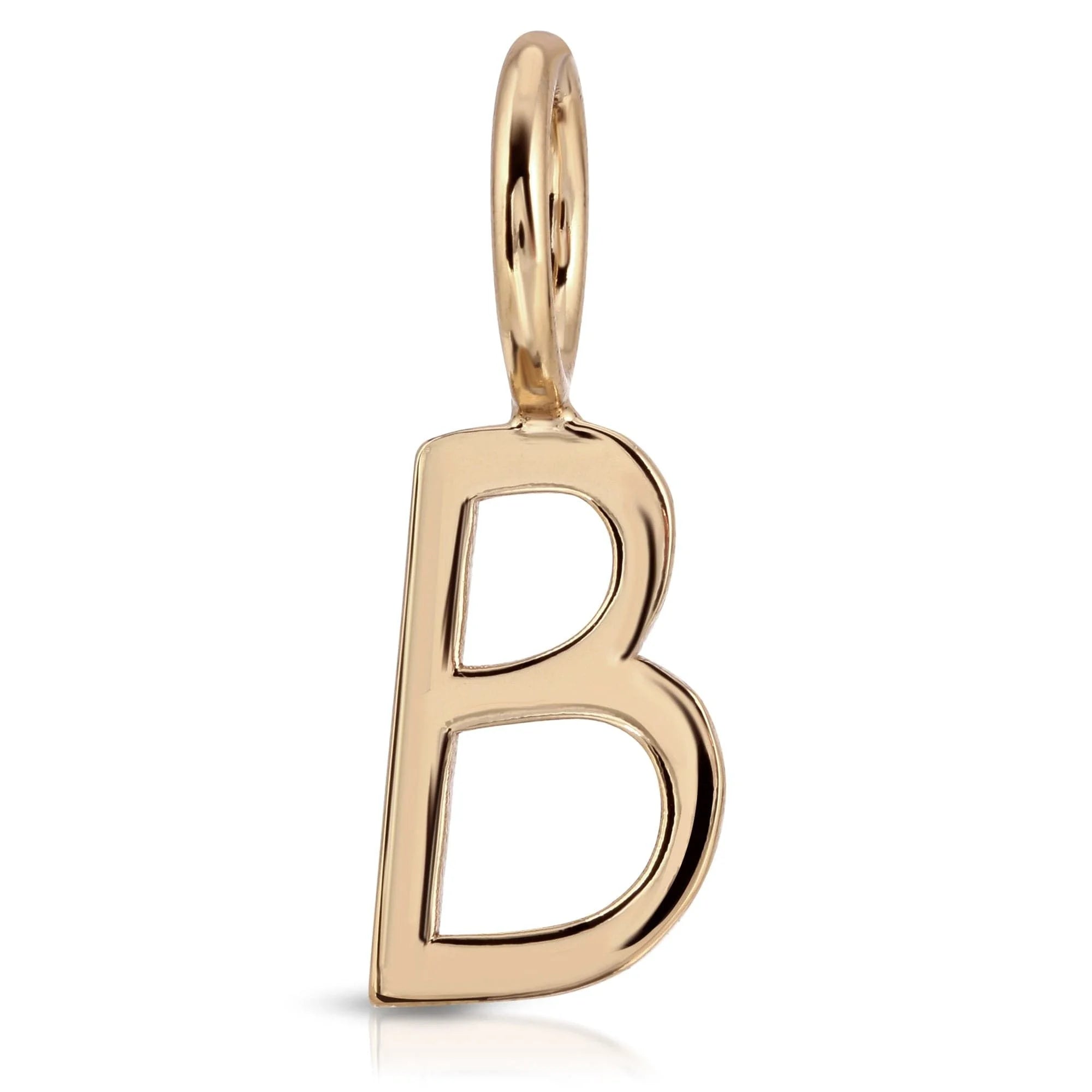 Gold letter B pendant from Essential Letters, recycled brass plated, measures 15mm