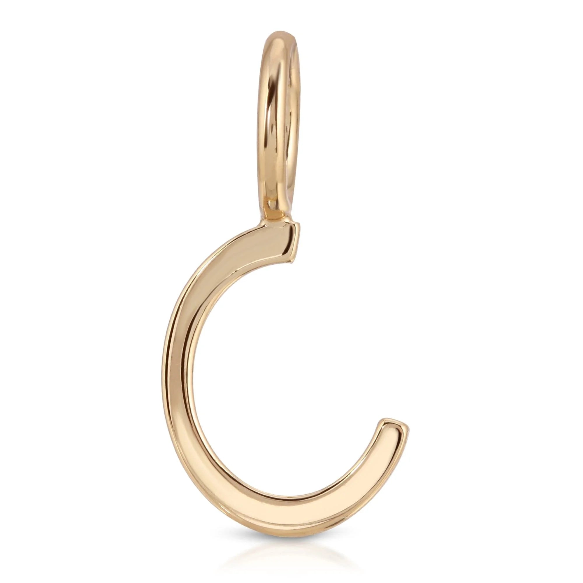 Gold letter C pendant from Essential Letters, recycled brass plated, measures 15mm