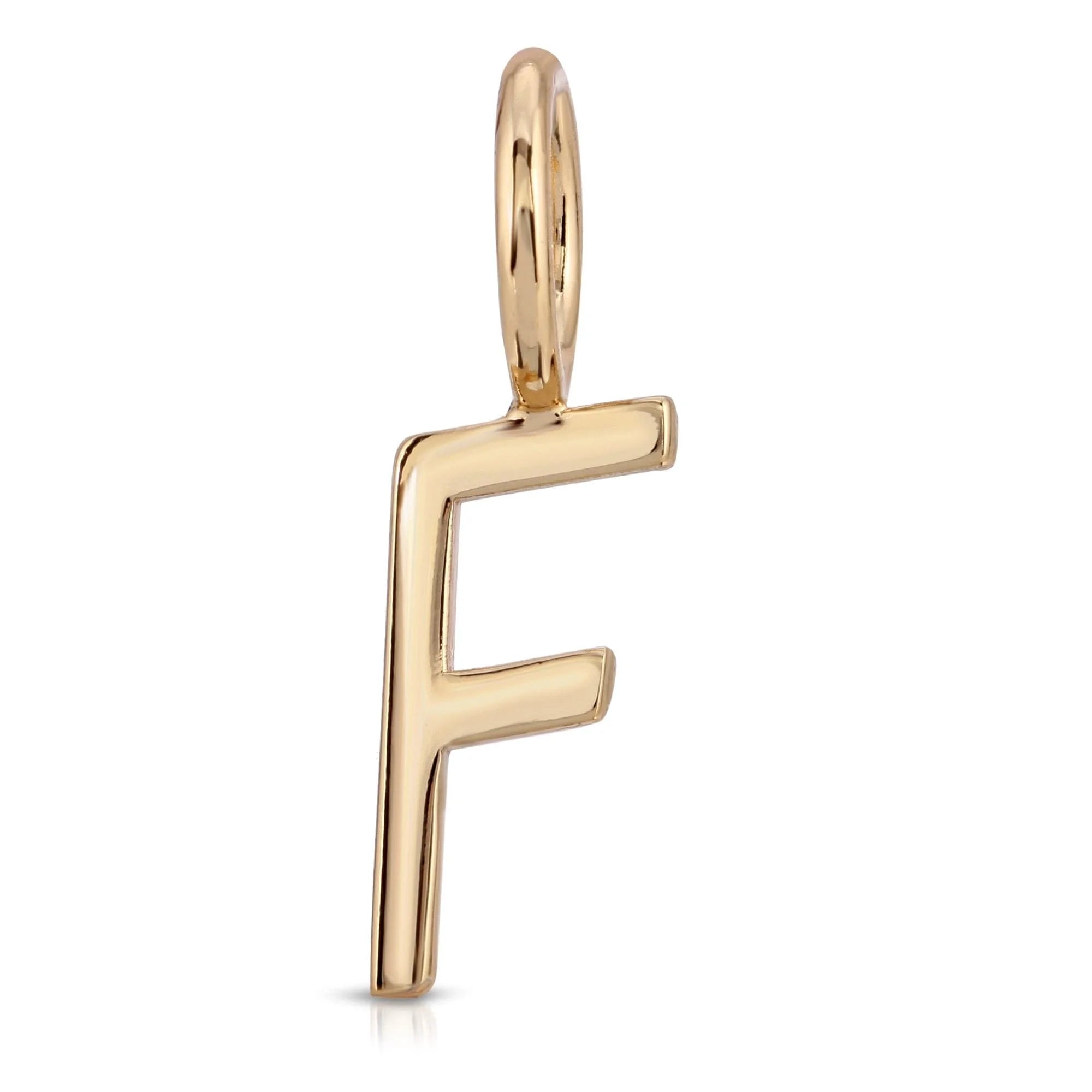 Gold letter F pendant from Essential Letters, recycled brass plated, letters measure 15mm