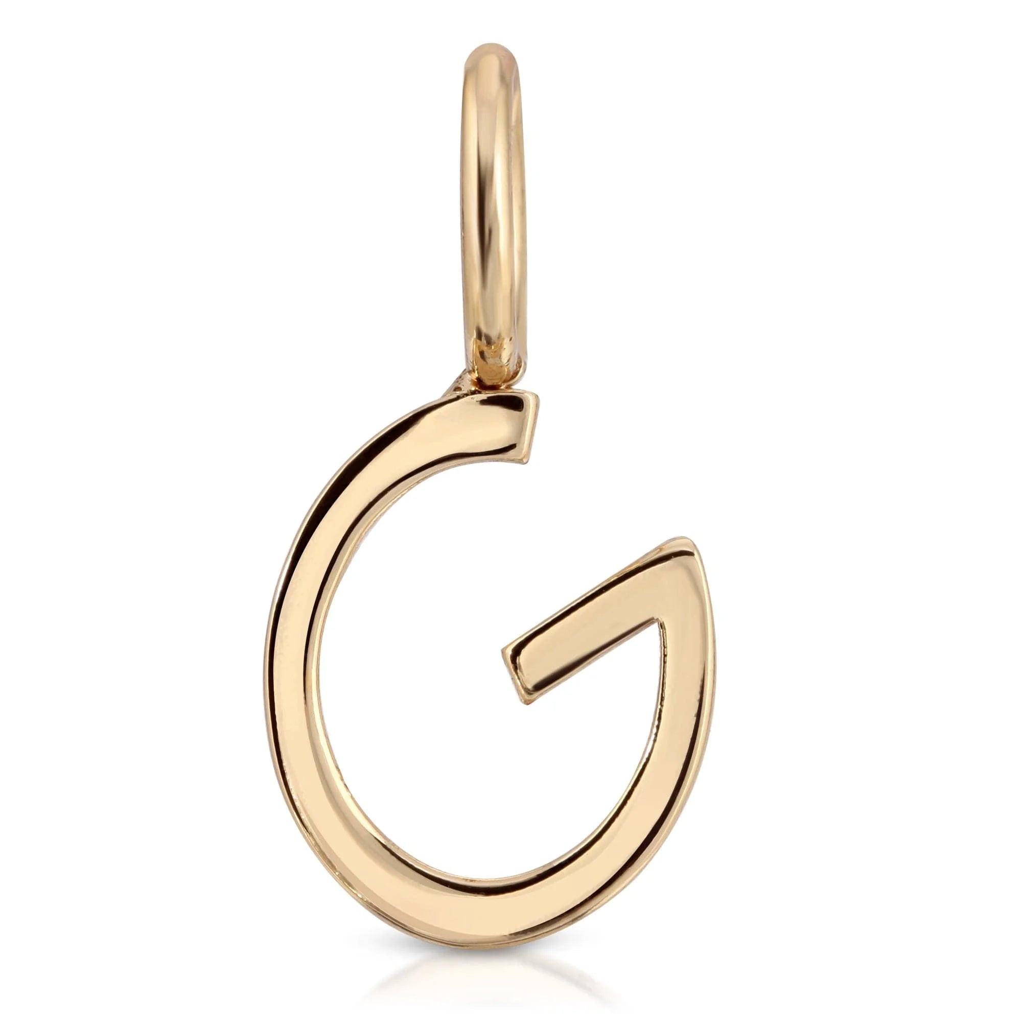 Gold letter G pendant from Essential Letters, recycled brass plated, letters measure 15mm