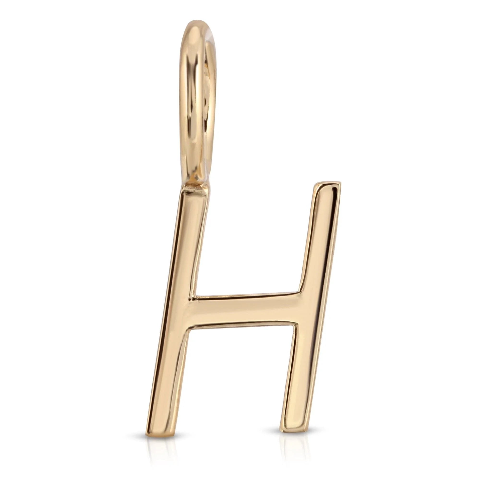 Gold letter H pendant from Essential Letters collection, recycled brass plated, 15mm letter charm