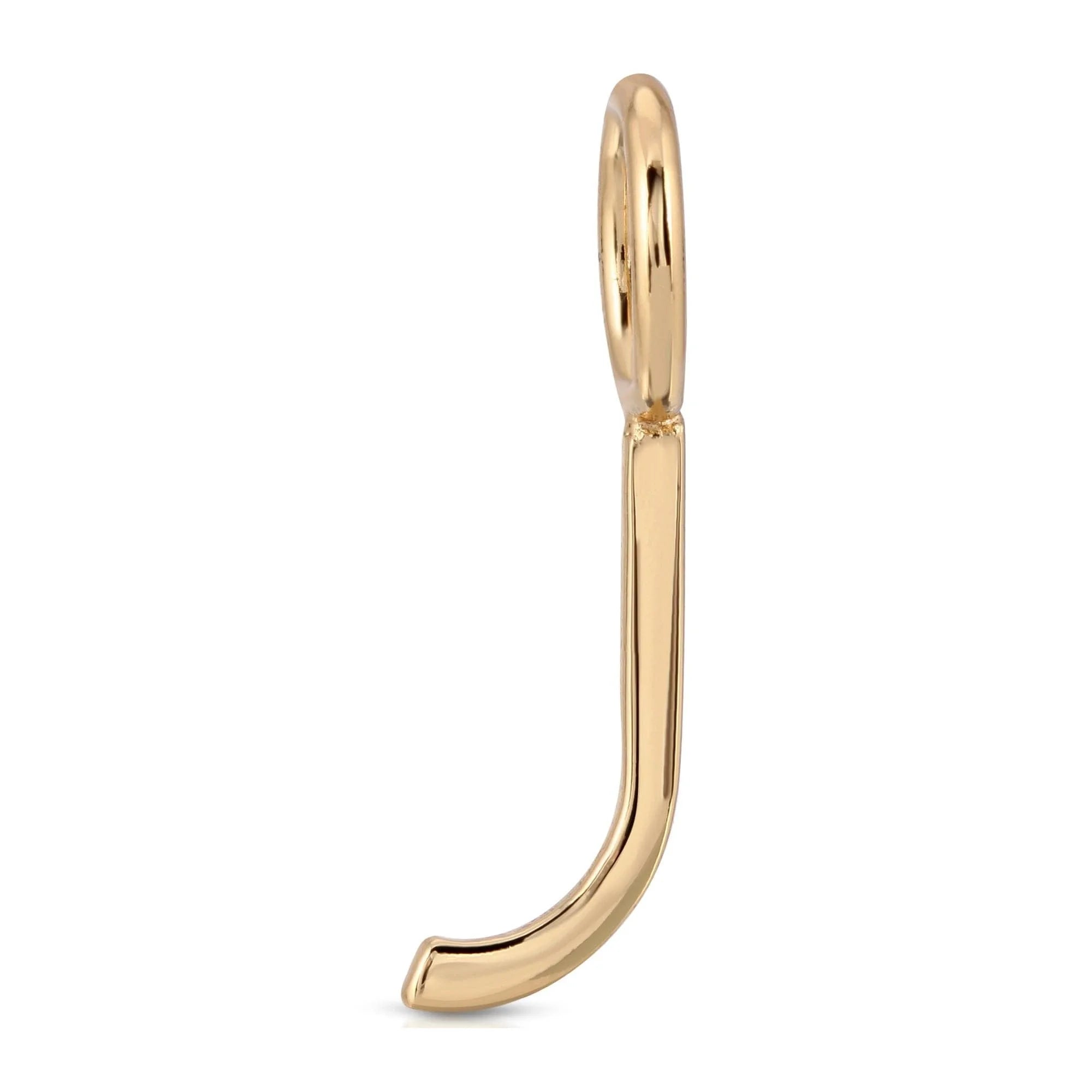 Gold letter J pendant from Essential Letters, recycled brass plated, letters measure 15mm