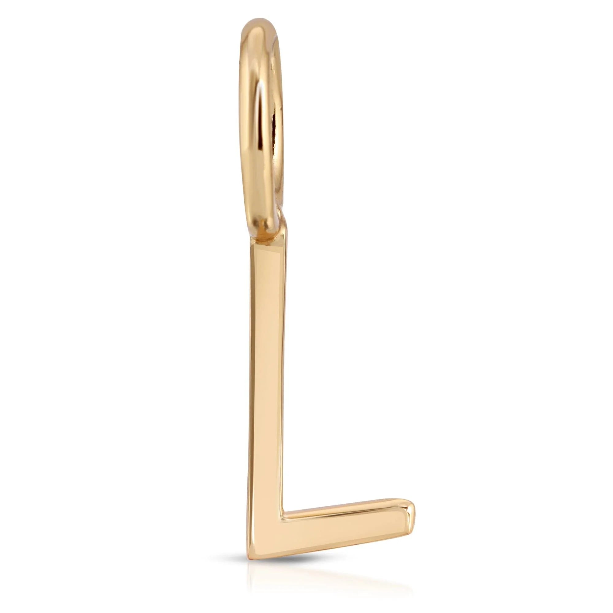 Gold letter L pendant from Essential Letters in recycled brass plated with 15mm letter charms