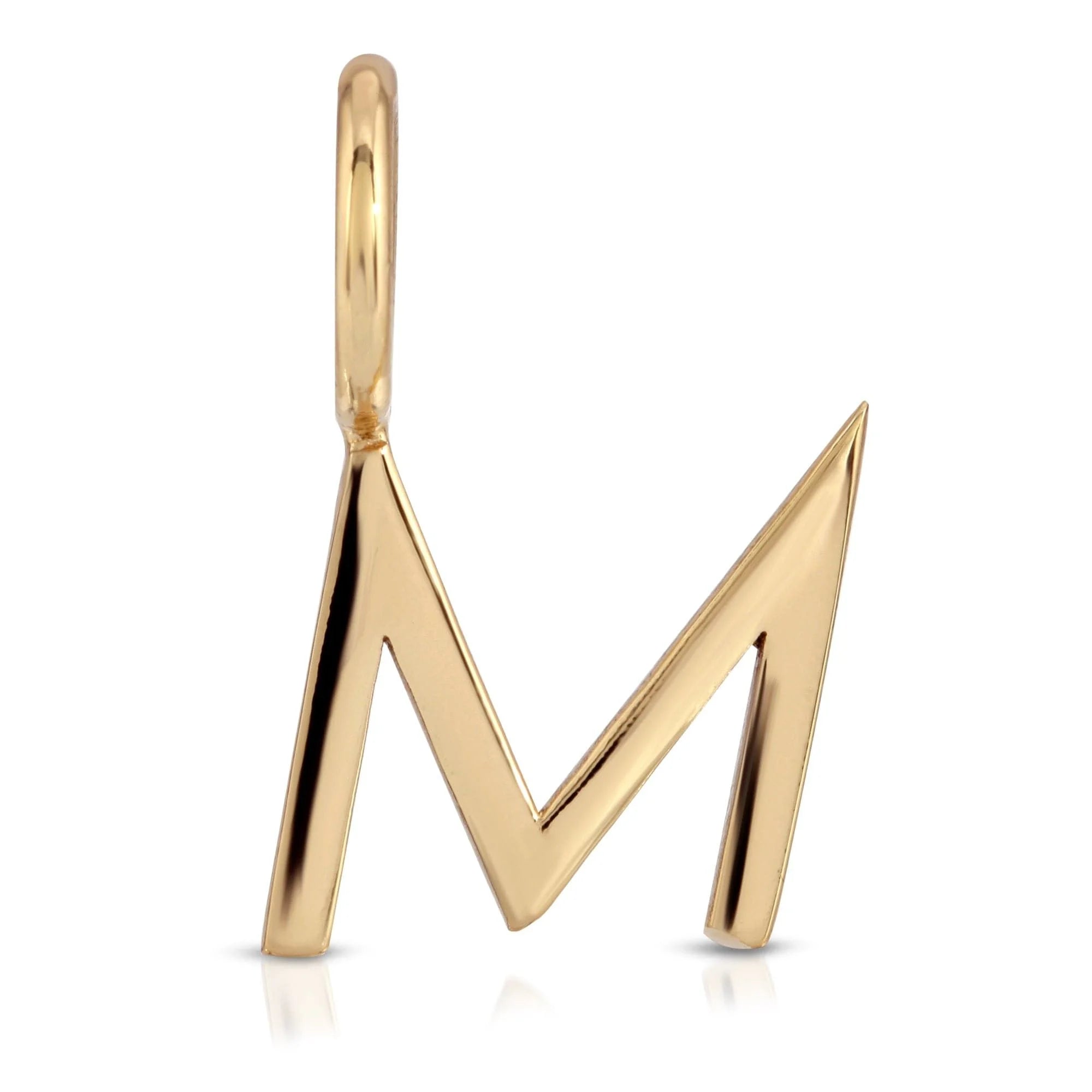 Gold letter M pendant from Essential Letters, recycled brass plated, 15mm charm