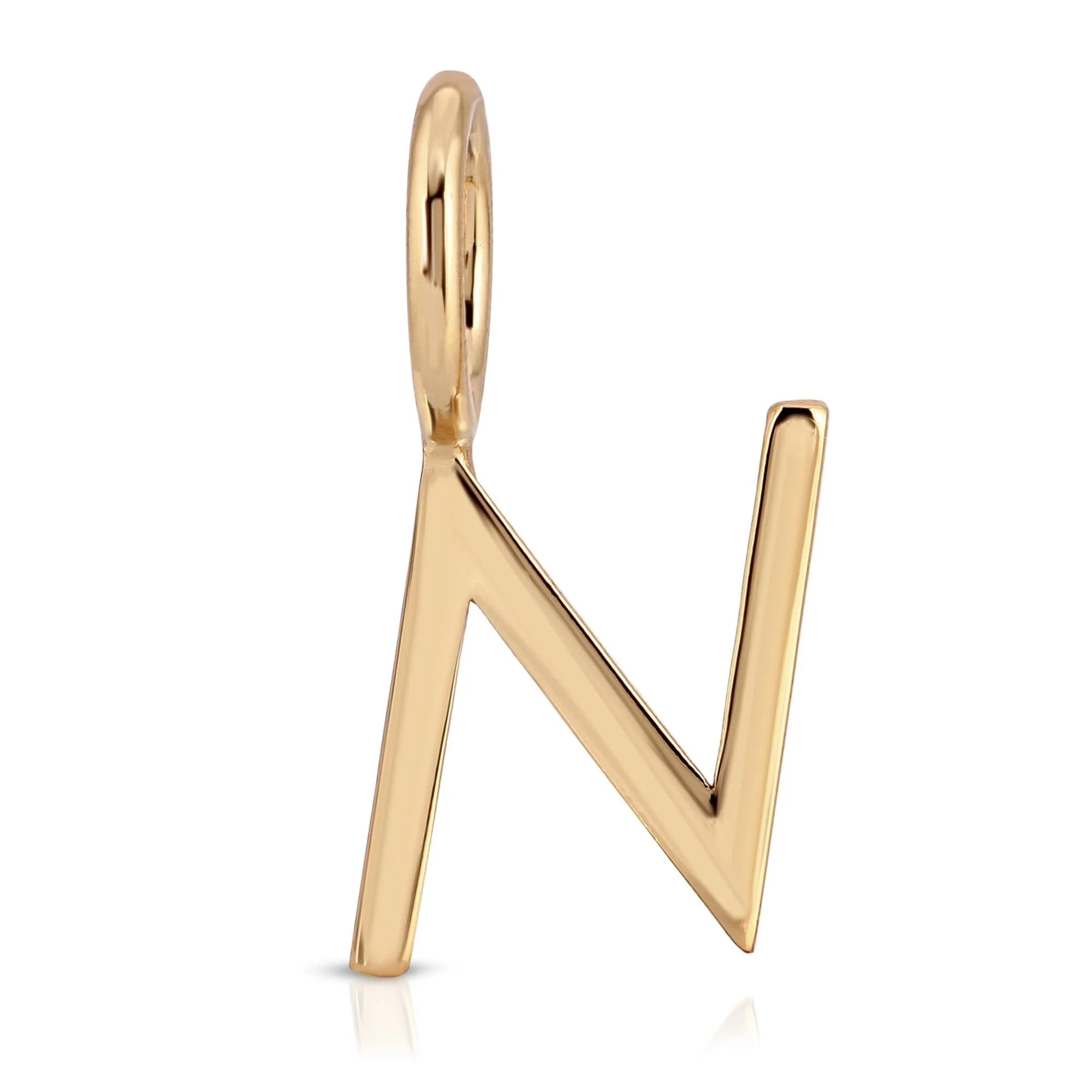 Gold letter N pendant from Essential Letters, recycled brass plated, measures 15mm