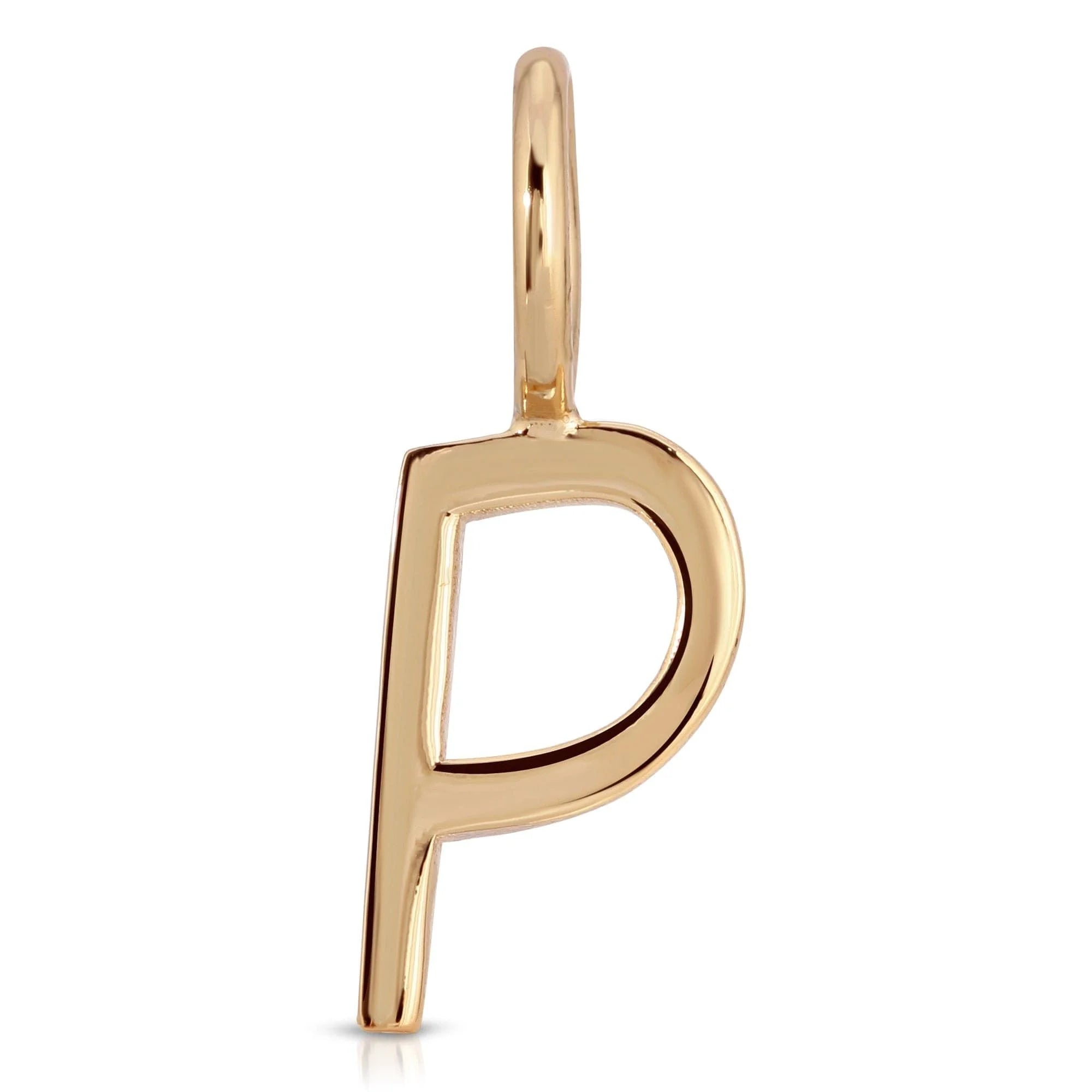 Gold letter P pendant from Essential Letters featuring recycled brass plated charms, 15mm letters