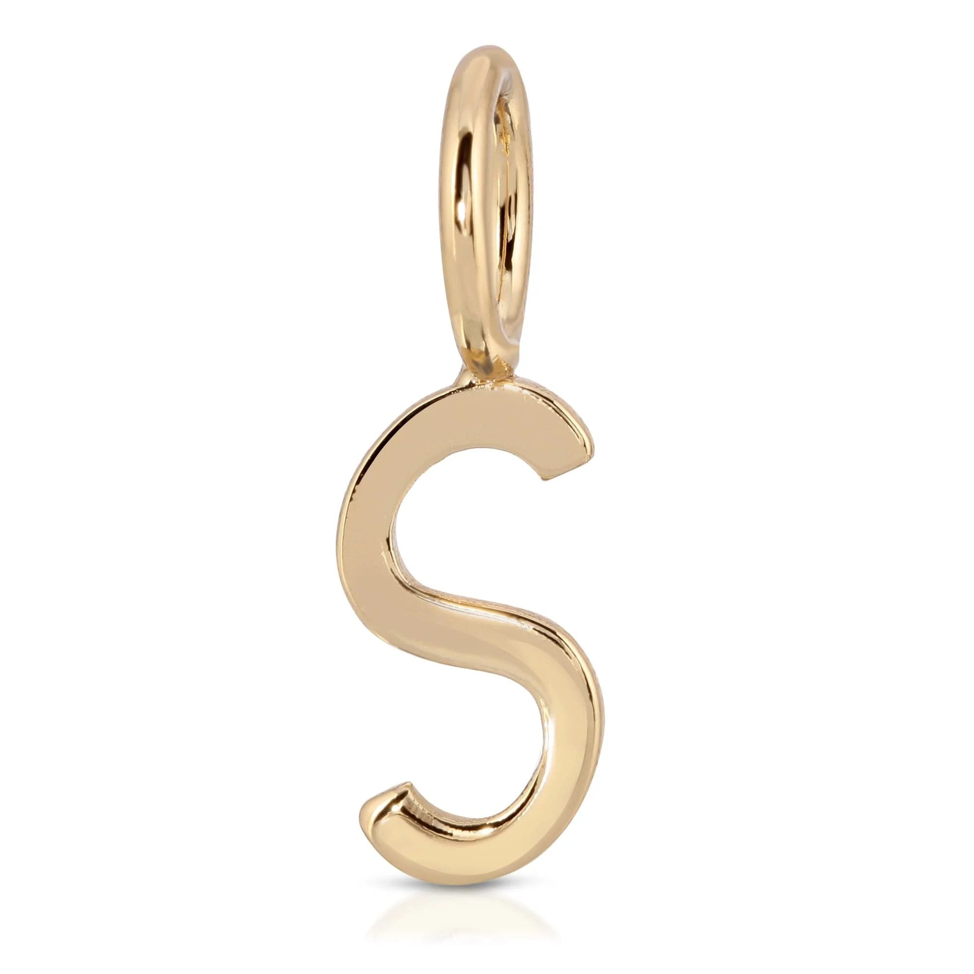 Gold letter S pendant from Essential Letters made of recycled brass plated, letters measure 15mm